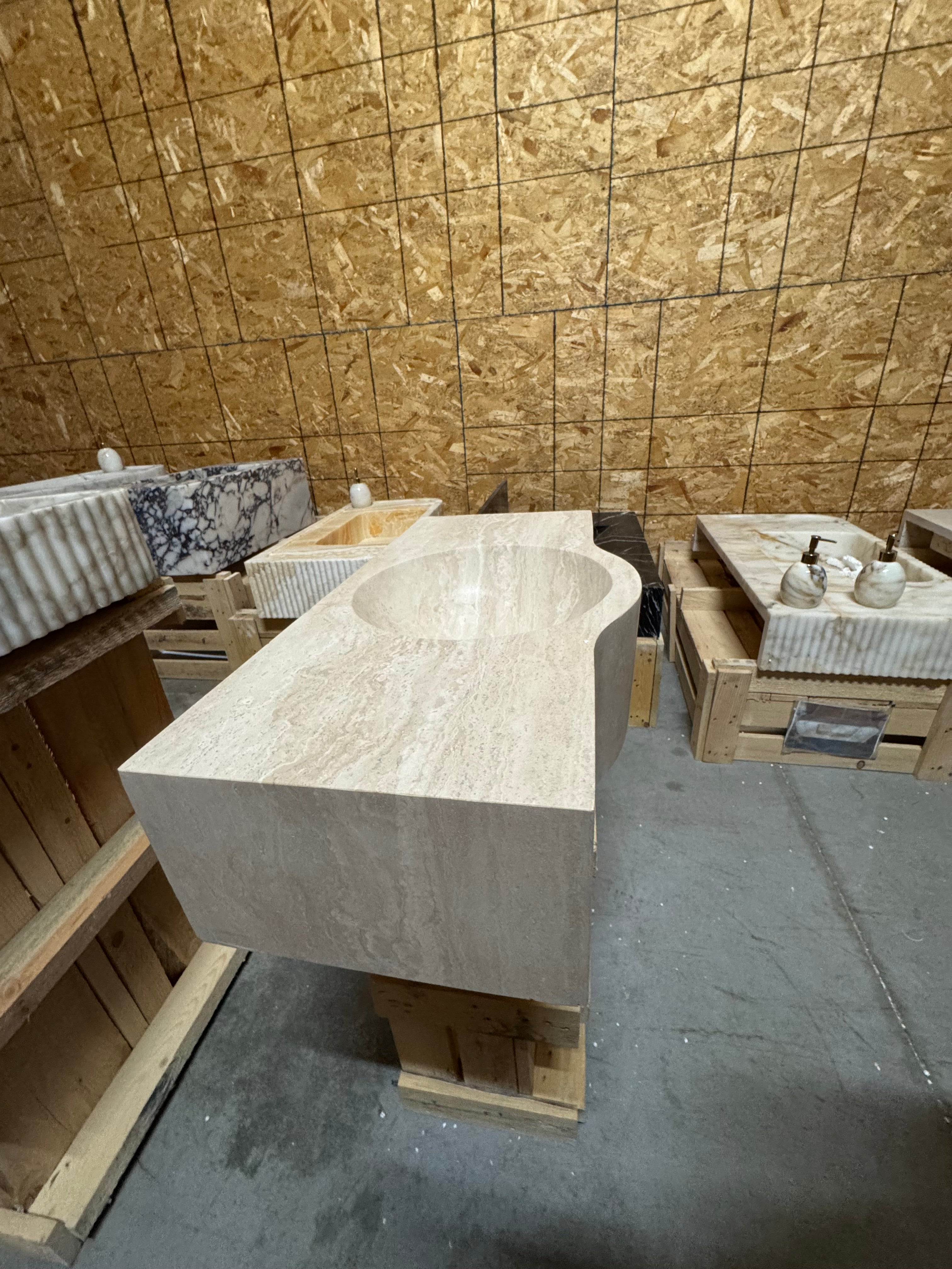 Complete Modern Travertine Vessel Sink: Natural Stone Bathroom Sink (27'' x14''x 7'')