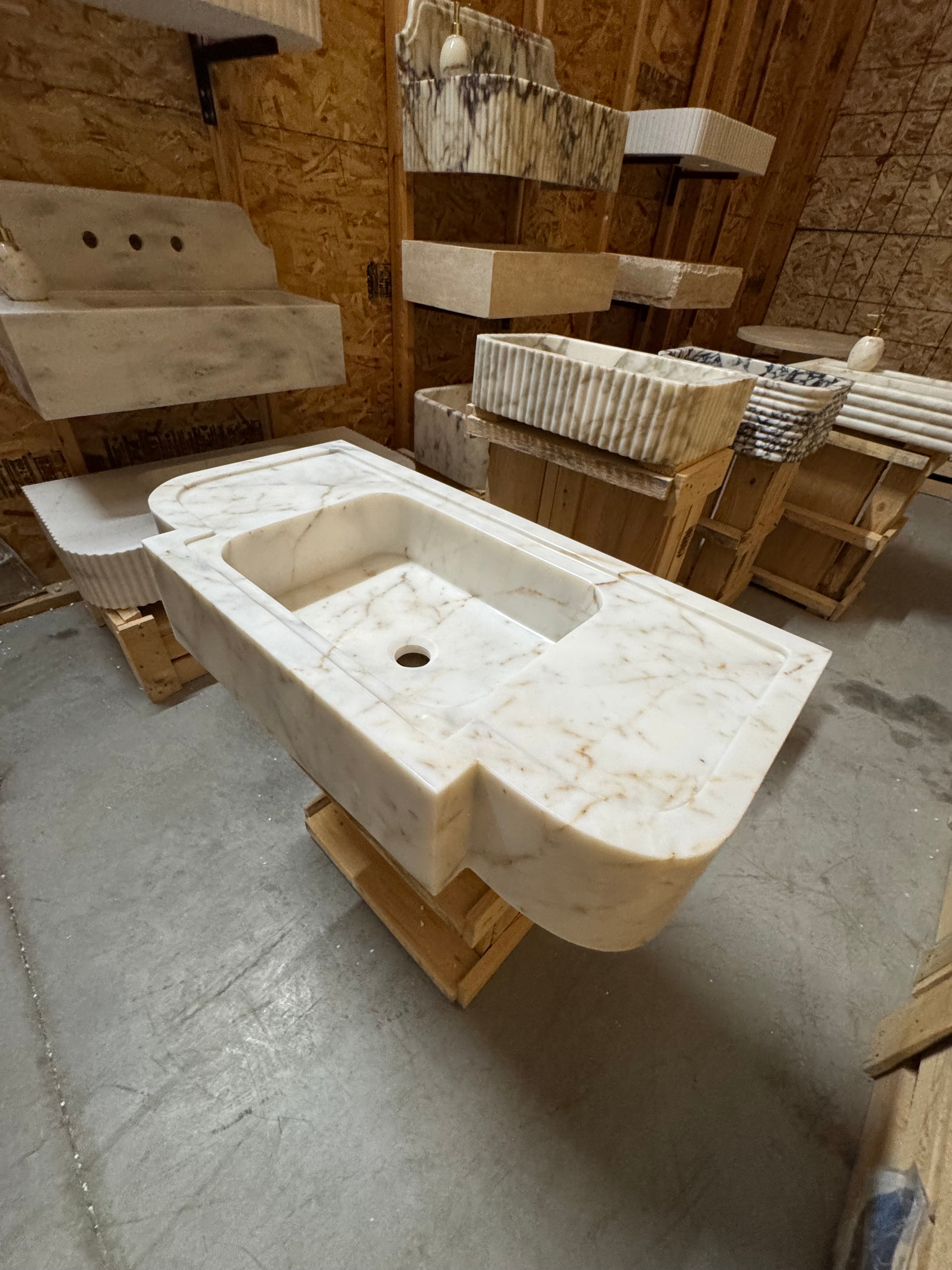 Handmade Calacatta Gold Marble Sink: Natural Stone Bathroom Design (30x15.7x6)