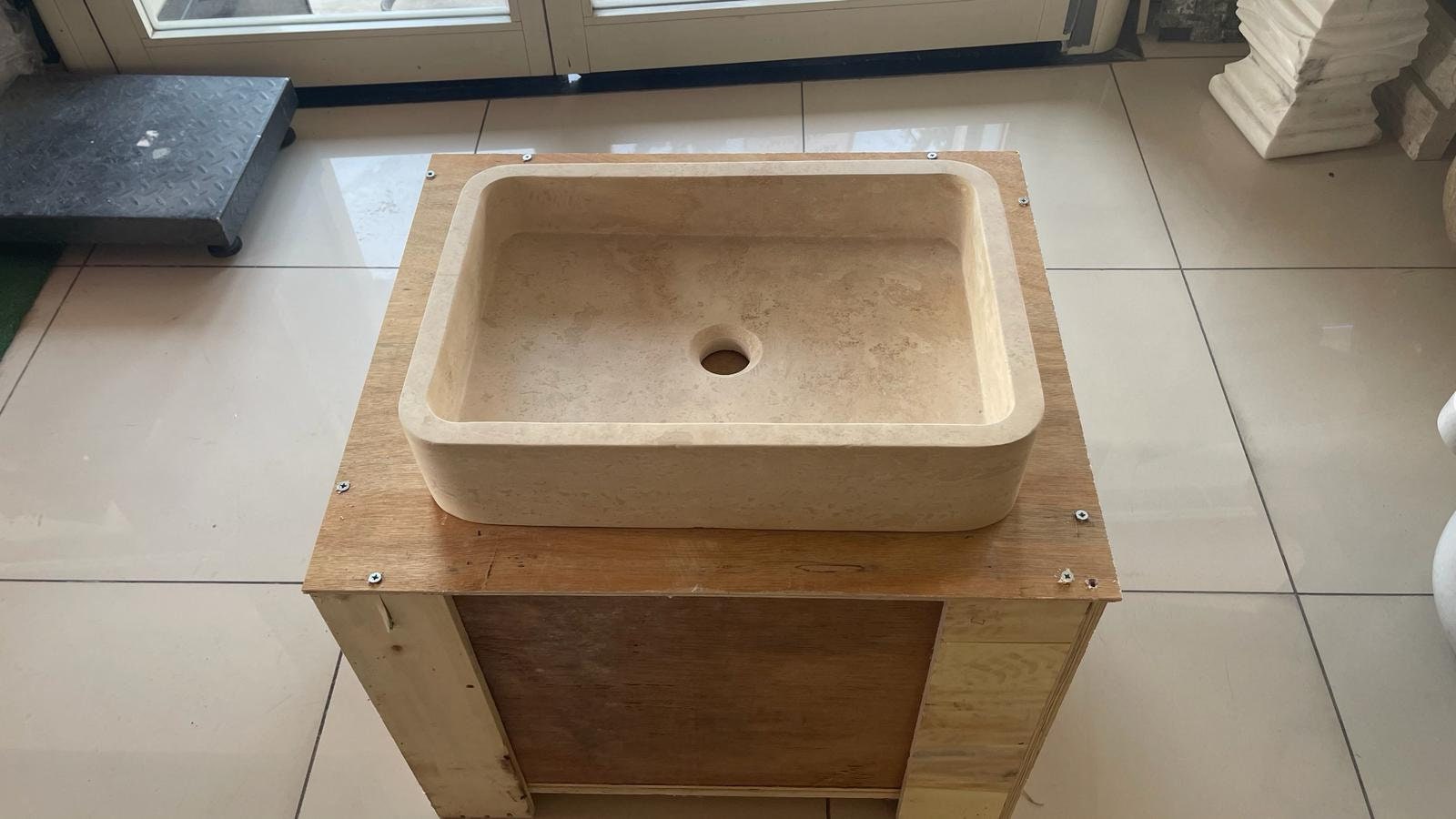 Travertine Bathroom Sink – Smooth Finish Natural Stone Vanity
