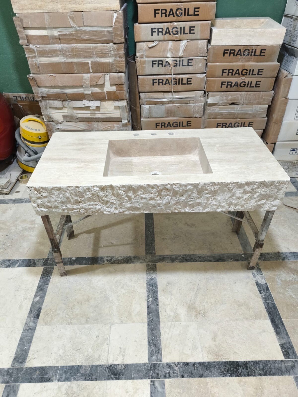 Handmade Travertine Marble Sink: Wall Mounted Natural Stone Washbasin