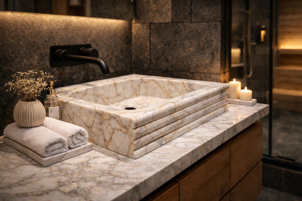 Handcrafted Viola Marble Wall Mounted Sink: Customizable Natural Stone Basin