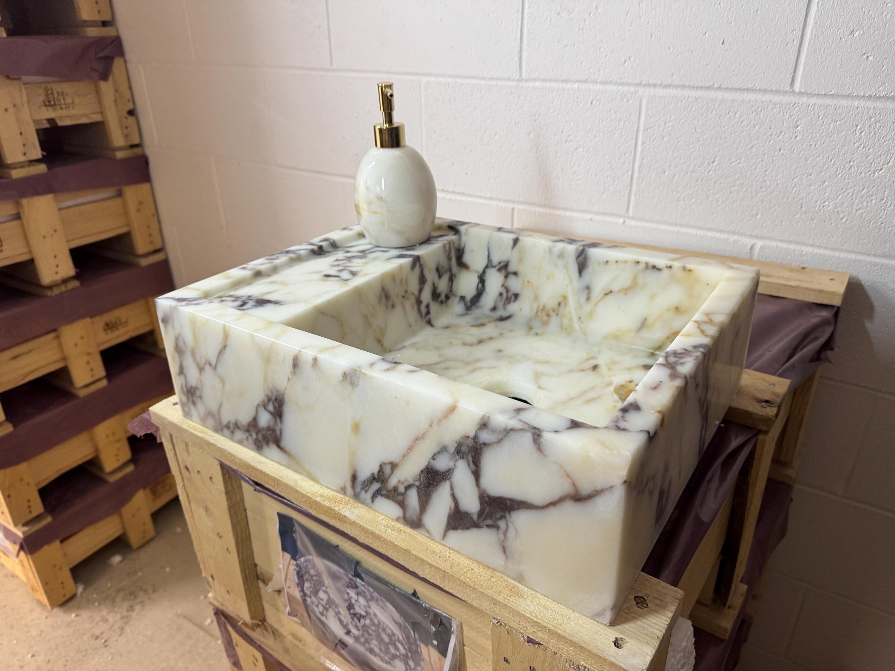 Calacatta Viola Marble Wall Mount Sink: Concealed Drain Bathroom Vanity