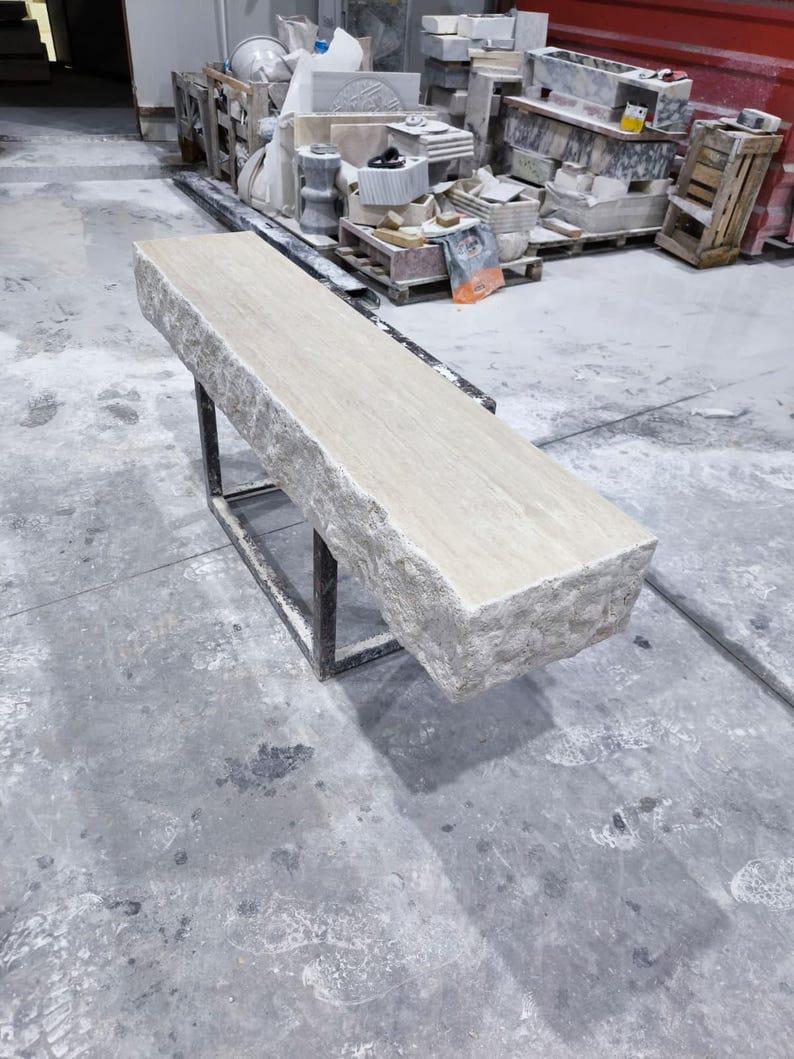 Travertine Floating Mantel Shelf – Rustic Chiseled Edge Natural Stone Fireplace Mantel