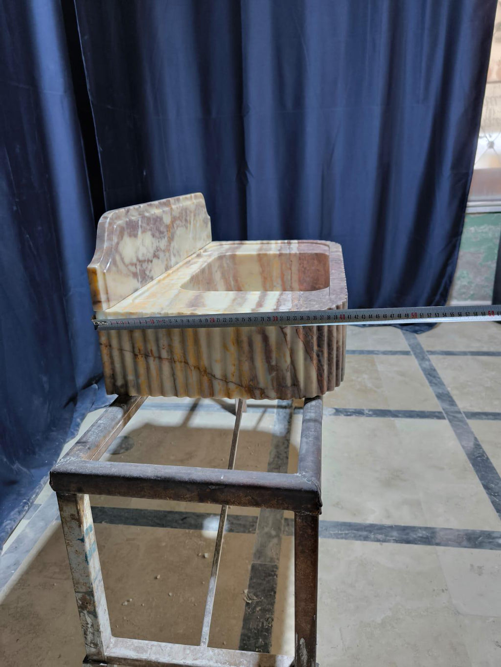 Handmade Pink Marble Sink with Backsplash - Wall Mounted Natural Stone