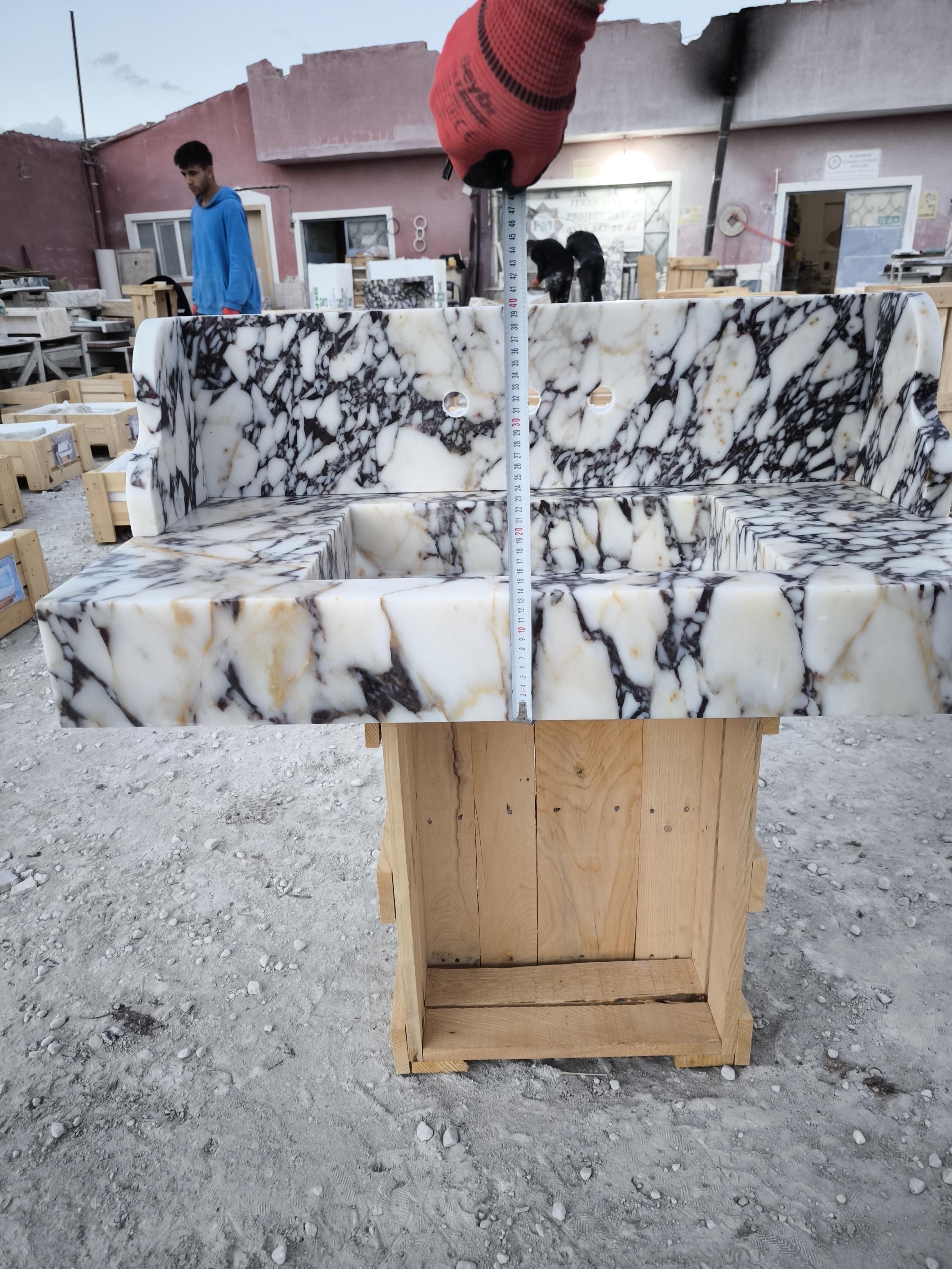 Handmade Calacatta Viola Marble Sink with Backsplash - Natural Stone Basin
