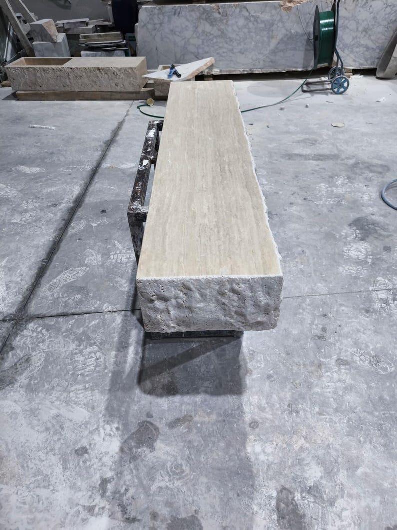 Travertine Floating Mantel Shelf – Rustic Chiseled Edge Natural Stone Fireplace Mantel