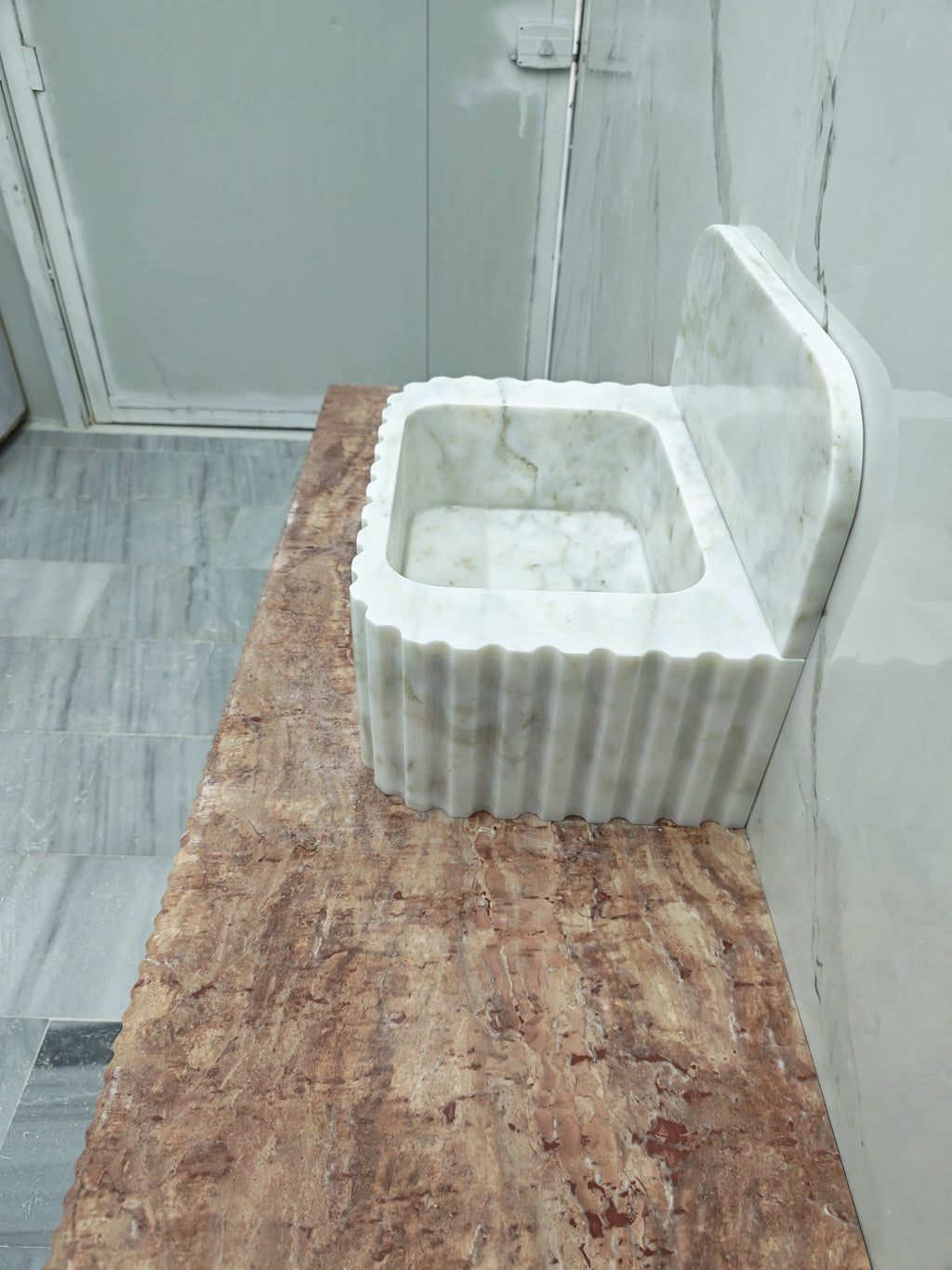 Ivory -cream 18”x14”x8” 8” backsplash Modern Fluted Powder Room Sink
