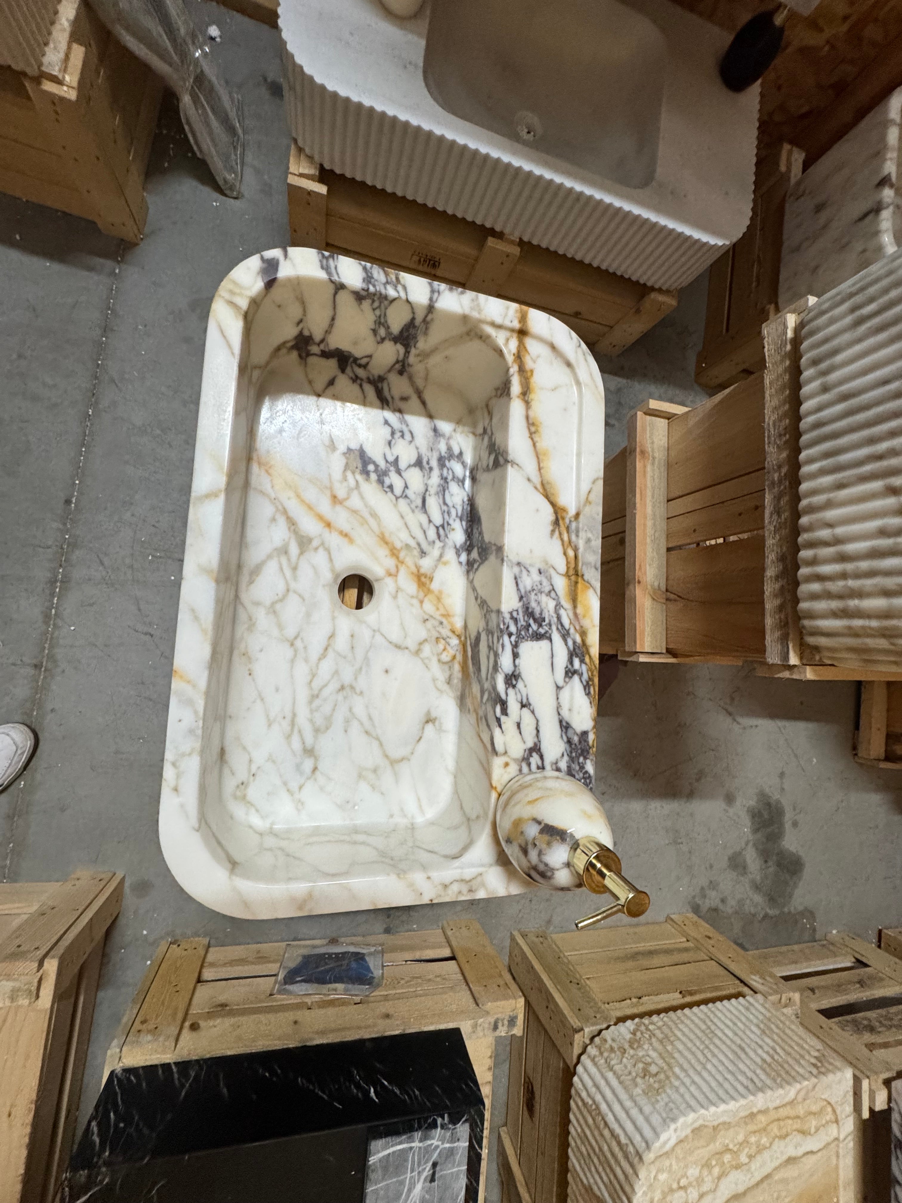 Calacatta viola  Marble Sink:  Wall Mounted Bathroom Sink, Integrated sinks 24"x16"x8"