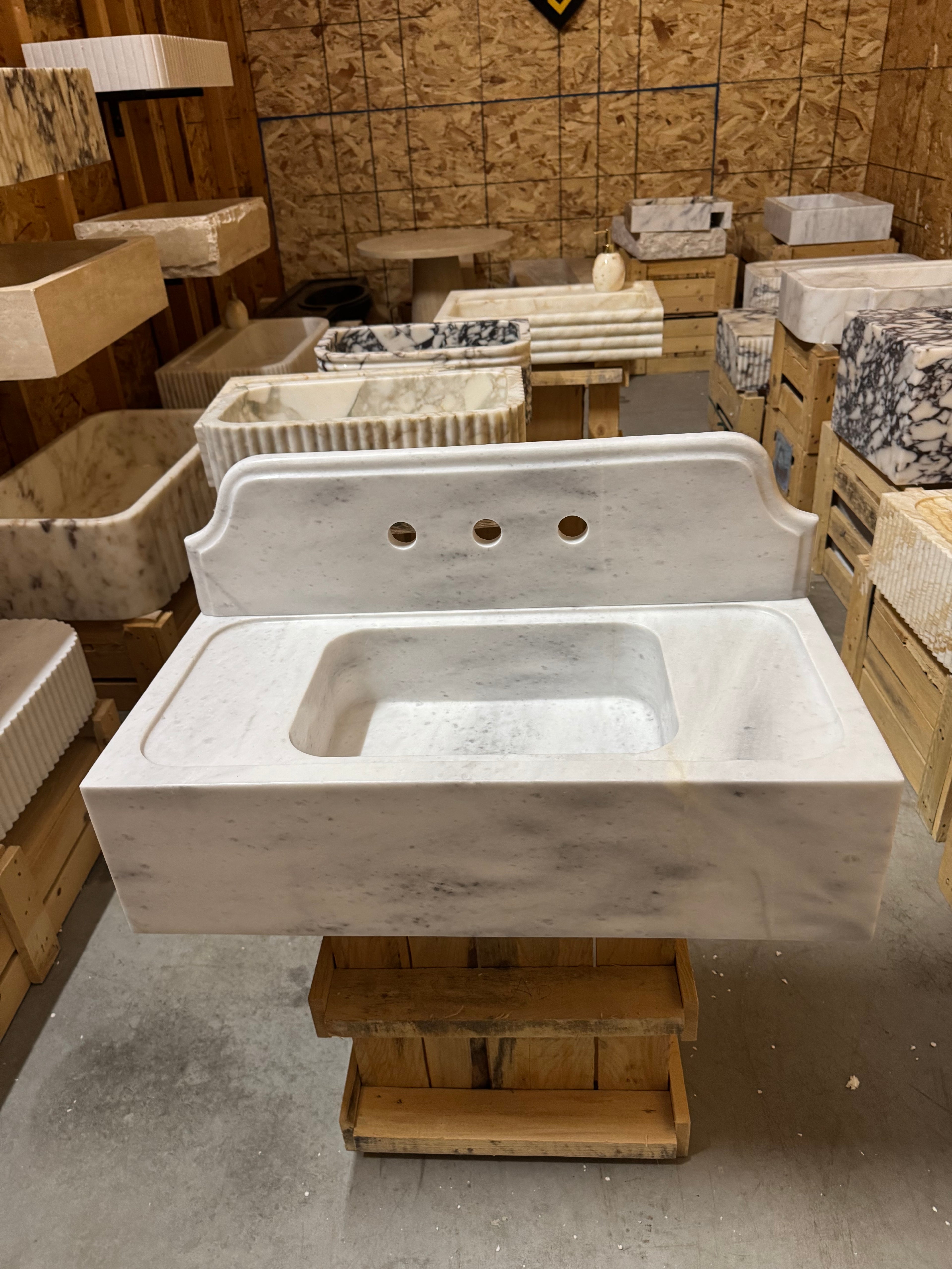 Handmade White Marble Sink: Natural Stone Wall Mount Vanity (30x14x8)