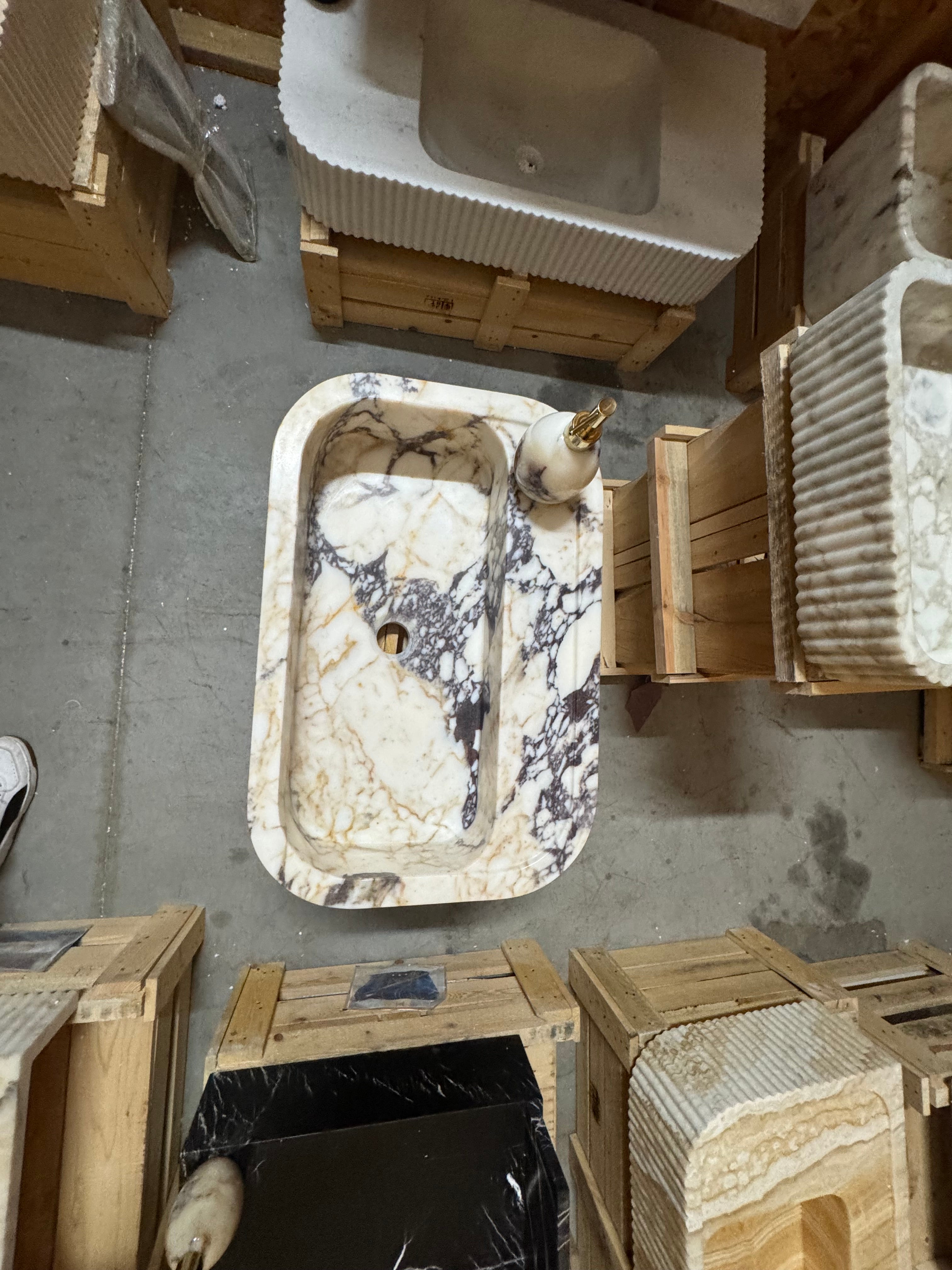Complete Calacatta Marble Sink:  Wall Mounted Bathroom Sink, Integrated sinks 24"x16"x8"