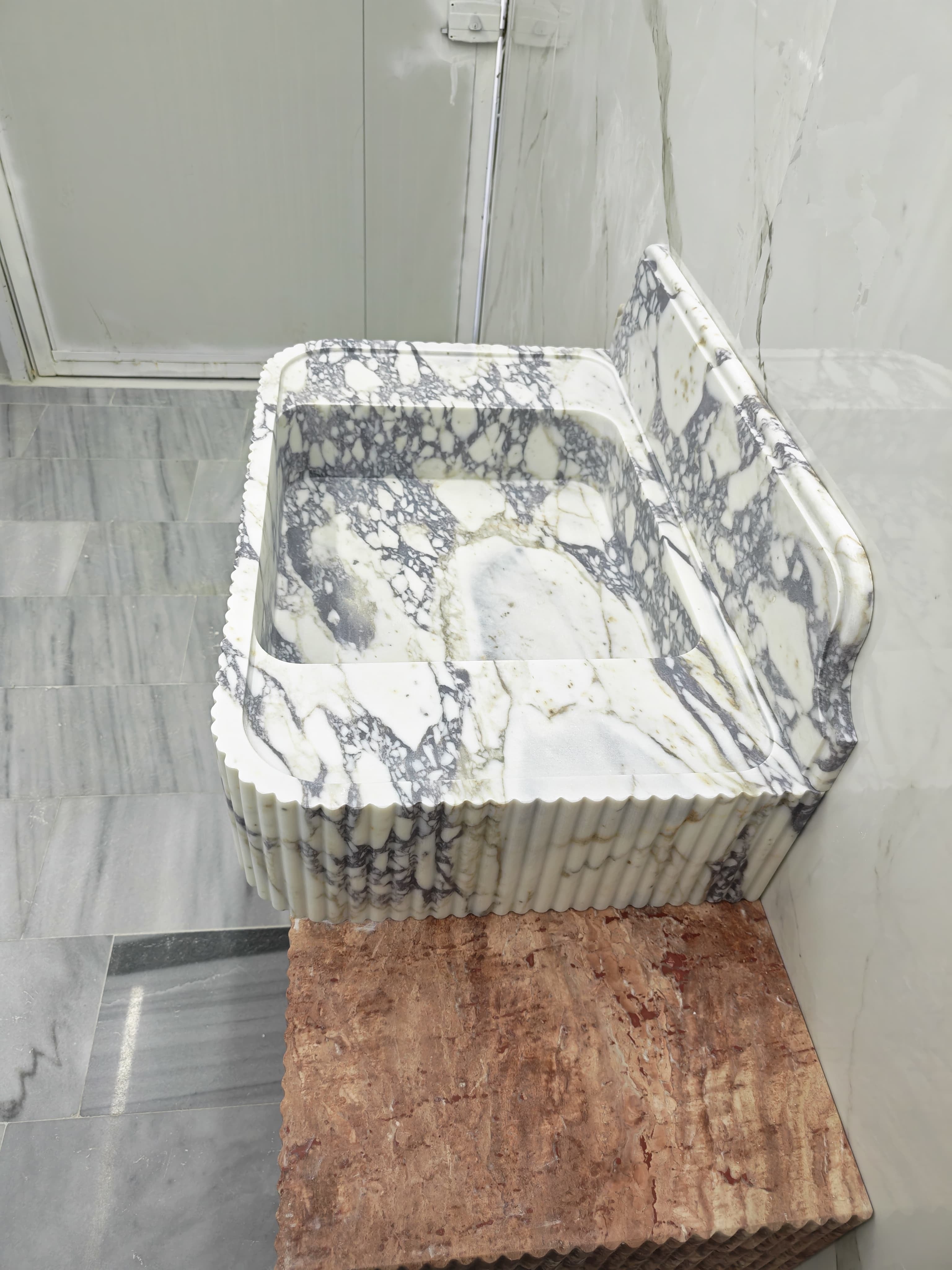 Marble sink Calacatta viola 34”x22”x8” 8” backsplash