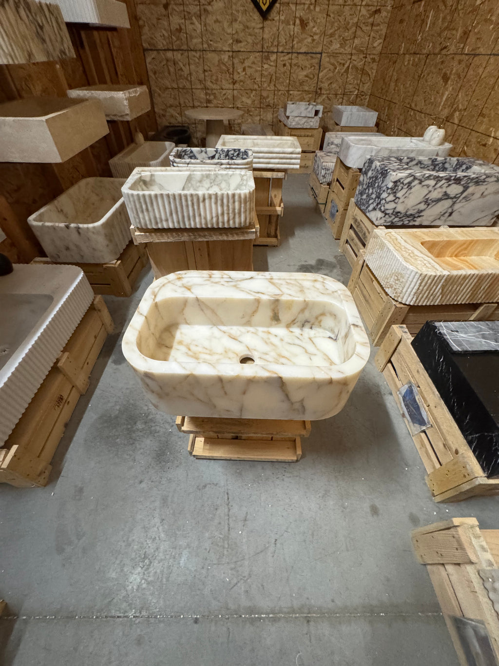 Calacatta Gold Marble Sink:  Wall Mounted Bathroom Sink, Integrated sinks 24"x16"x8"