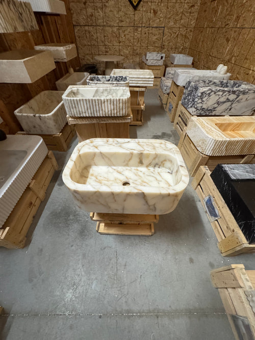 Calacatta Gold Marble Sink:  Wall Mounted Bathroom Sink, Integrated sinks 24"x16"x8"