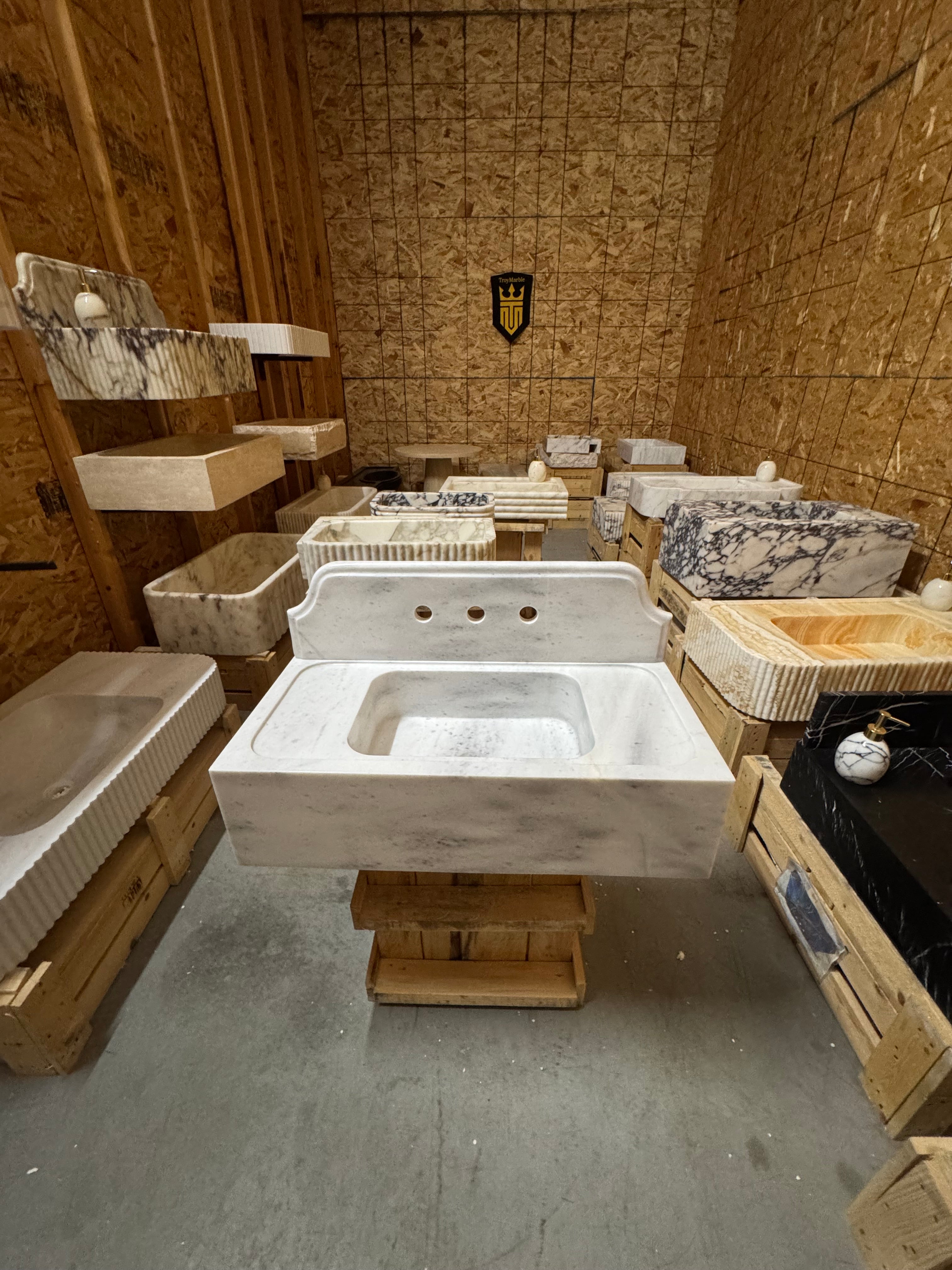 Handmade White Marble Sink: Natural Stone Wall Mount Vanity (30x14x8)
