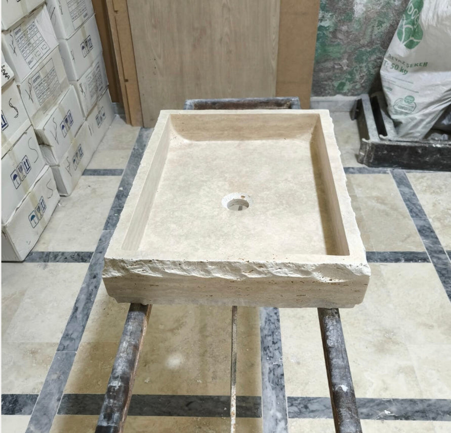 Custom beige travertine sink for Lexie 24”x22”x5”