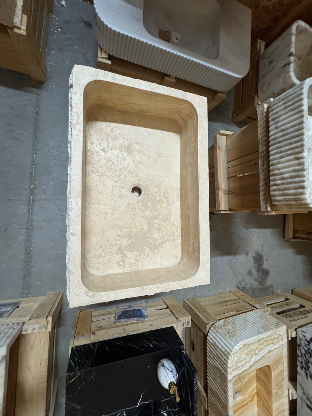 Hand Carved Travertine Marble Sink - Custom Bathroom Vanity (27”x 18” x 7”)