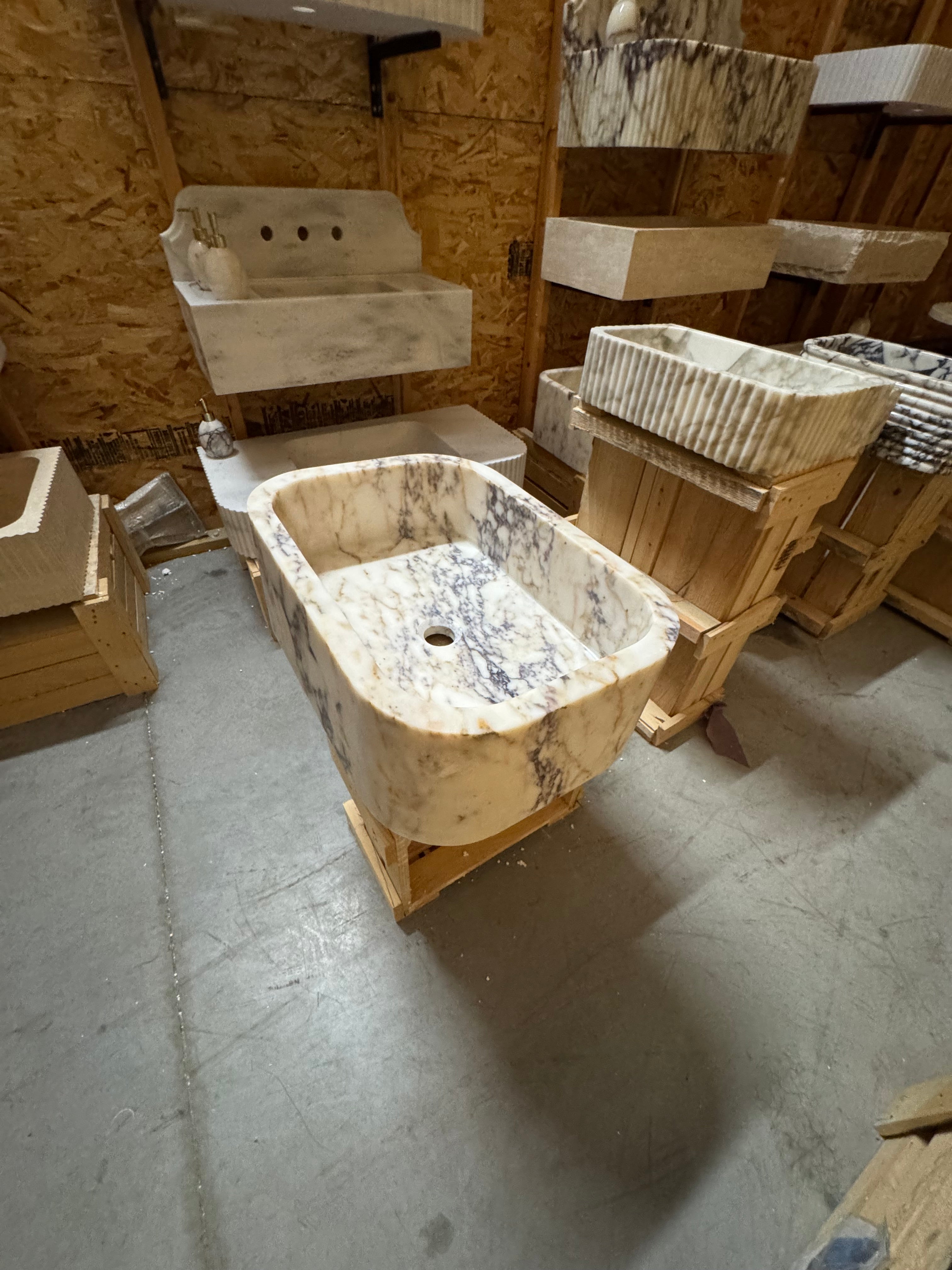 Handcrafted Sugar Marble Vessel Sink: Customizable Wall Mount Basin