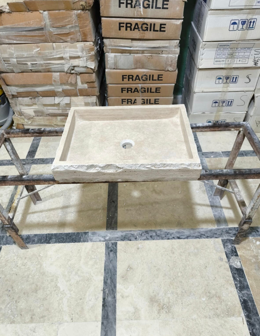 Custom beige travertine sink for Lexie 24”x22”x5”