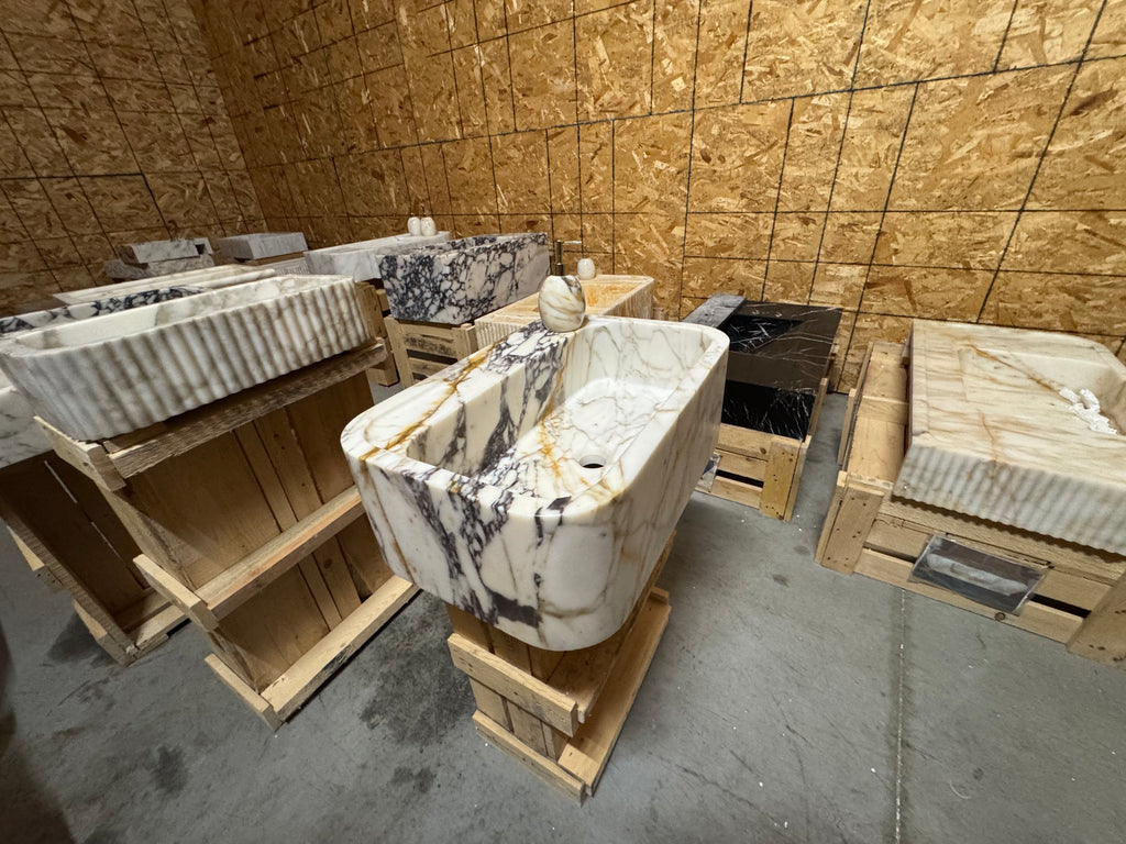 Calacatta viola  Marble Sink:  Wall Mounted Bathroom Sink, Integrated sinks 24"x16"x8"