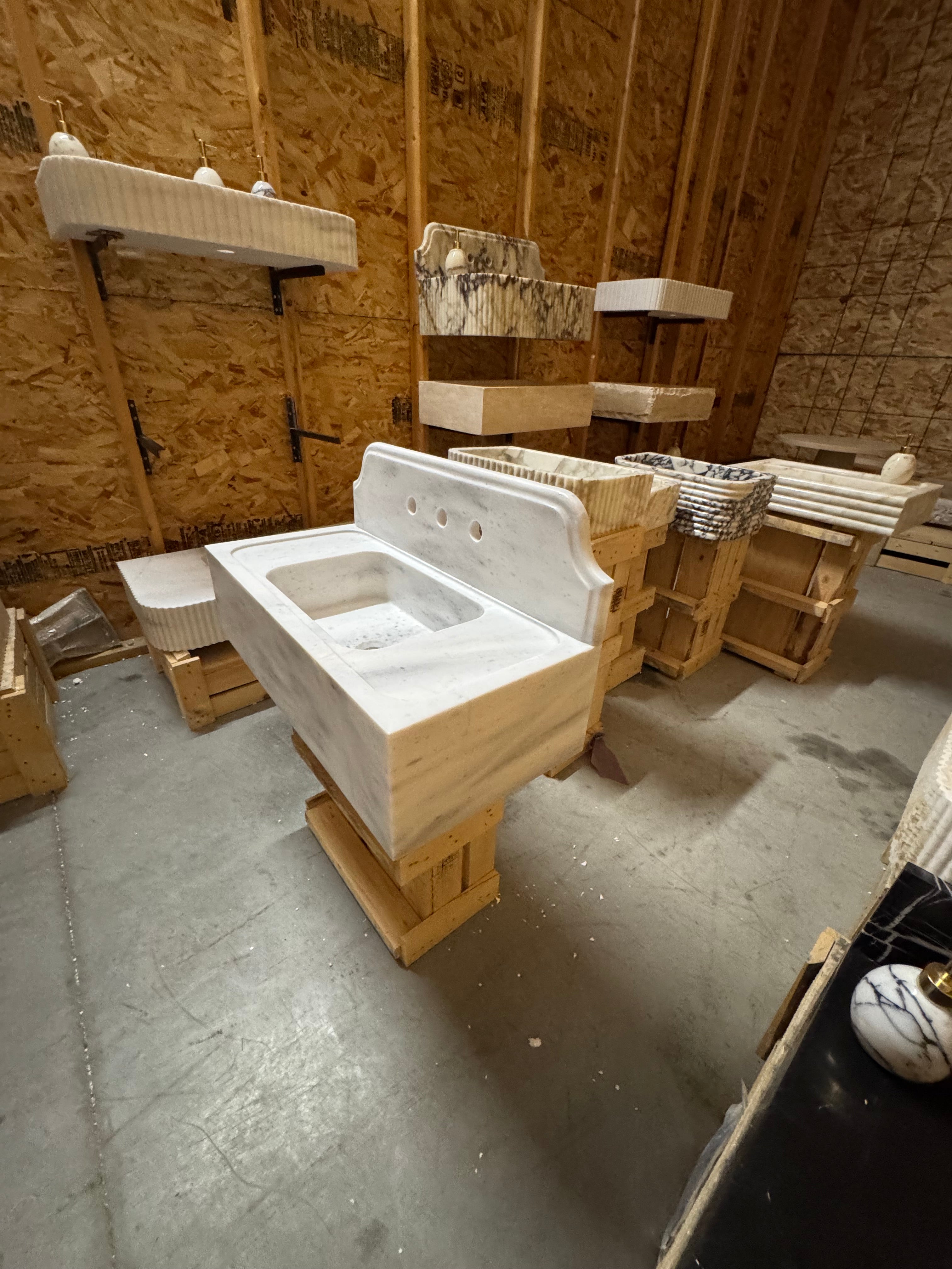 Handmade White Marble Sink: Natural Stone Wall Mount Vanity (30x14x8)