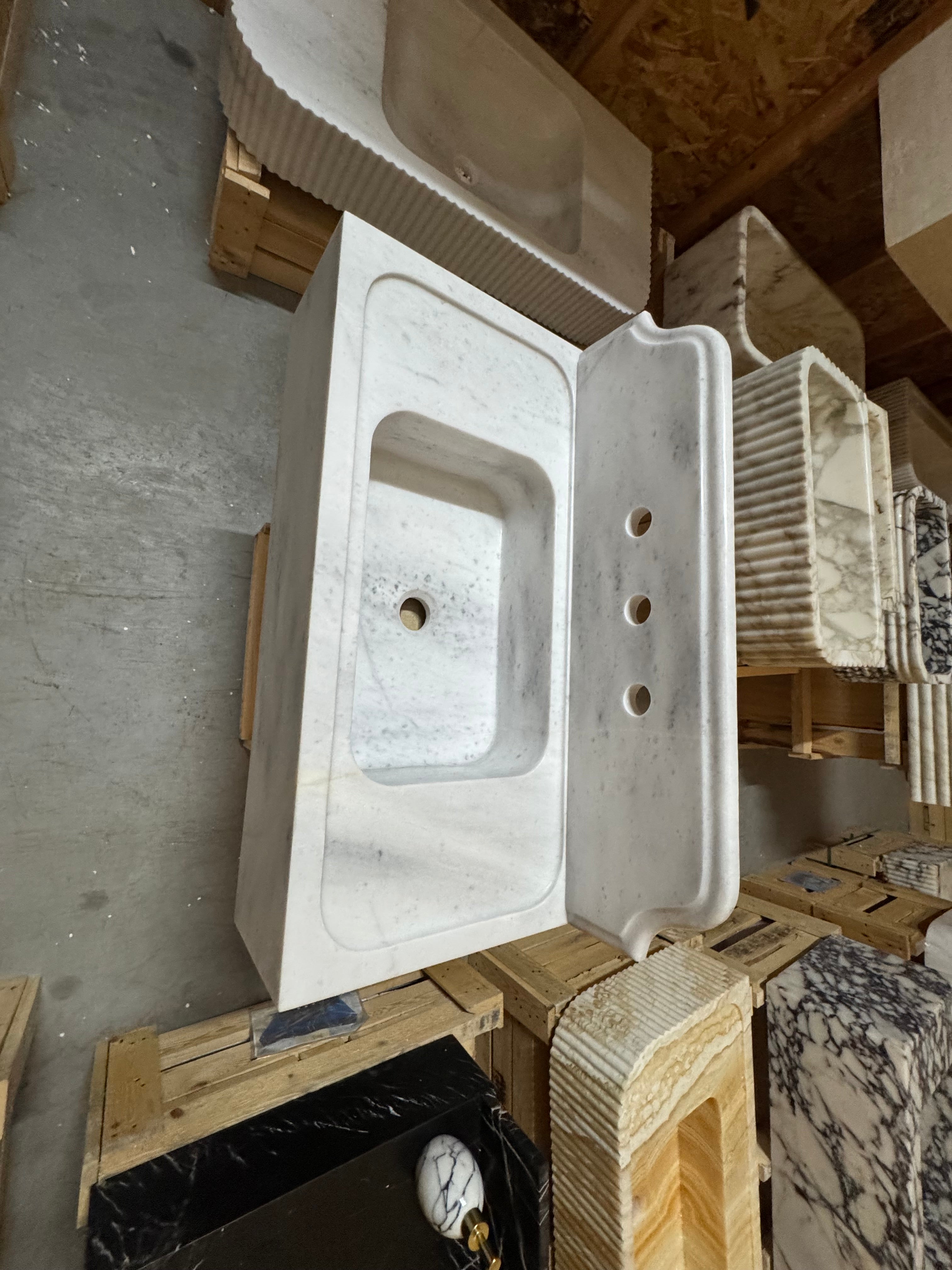 Handmade White Marble Sink: Natural Stone Wall Mount Vanity (30x14x8)