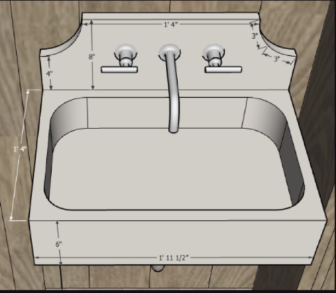 Custom Travertine sink for Sadie 23.5”x16”x6” 8” backsplash