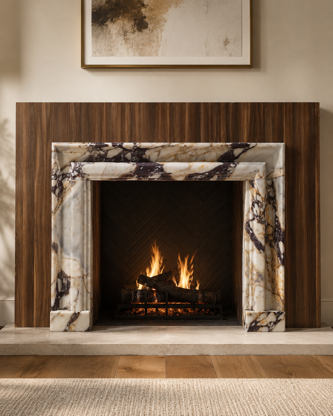 Calacatta Viola Marble Fireplace Surround | Luxury Handcrafted Stone Mantel | Statement Marble Fireplace Frame | Custom Designer Fireplace