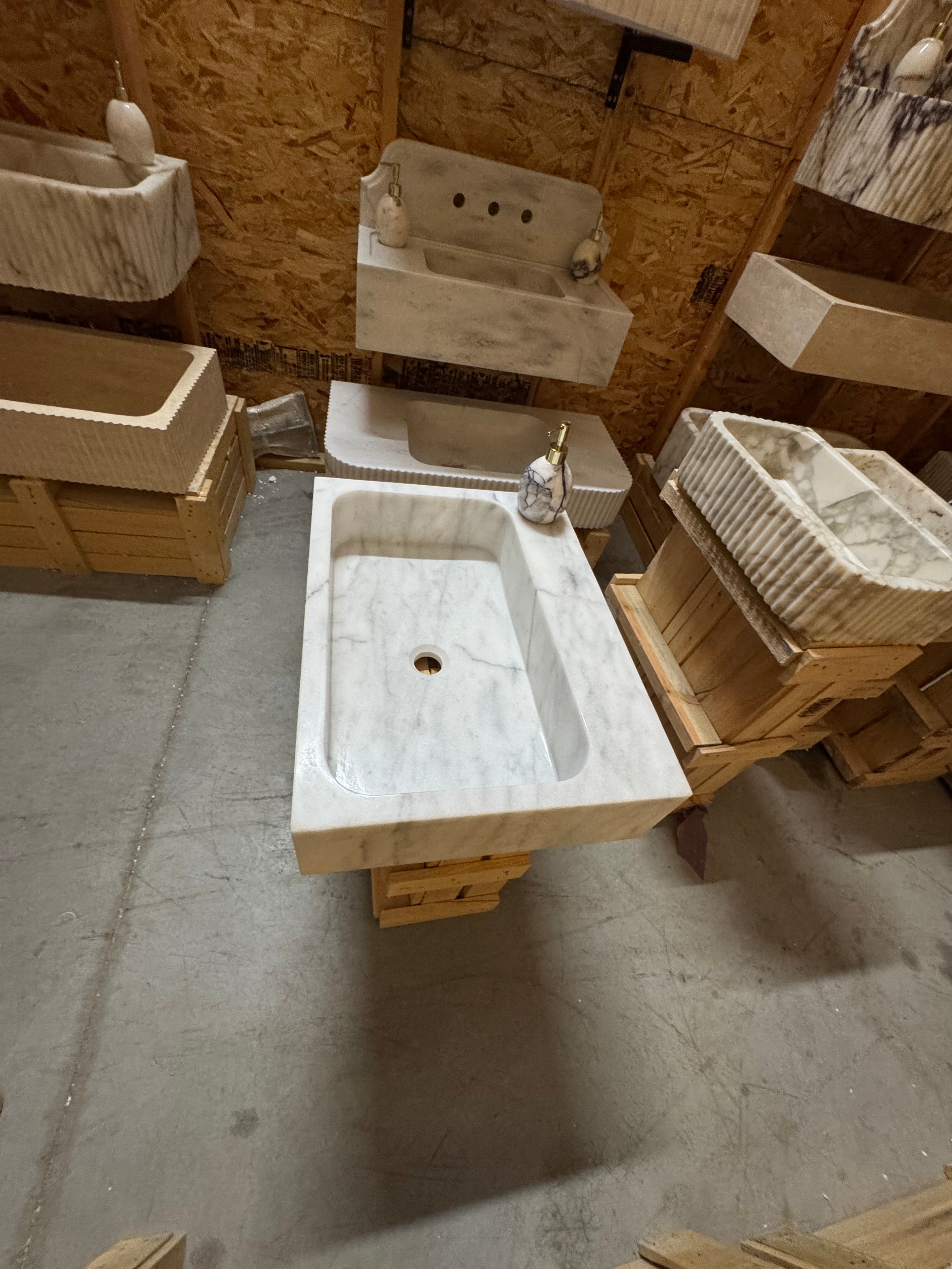 White Carrara Marble Vessel Sink: Natural Stone Washbasin