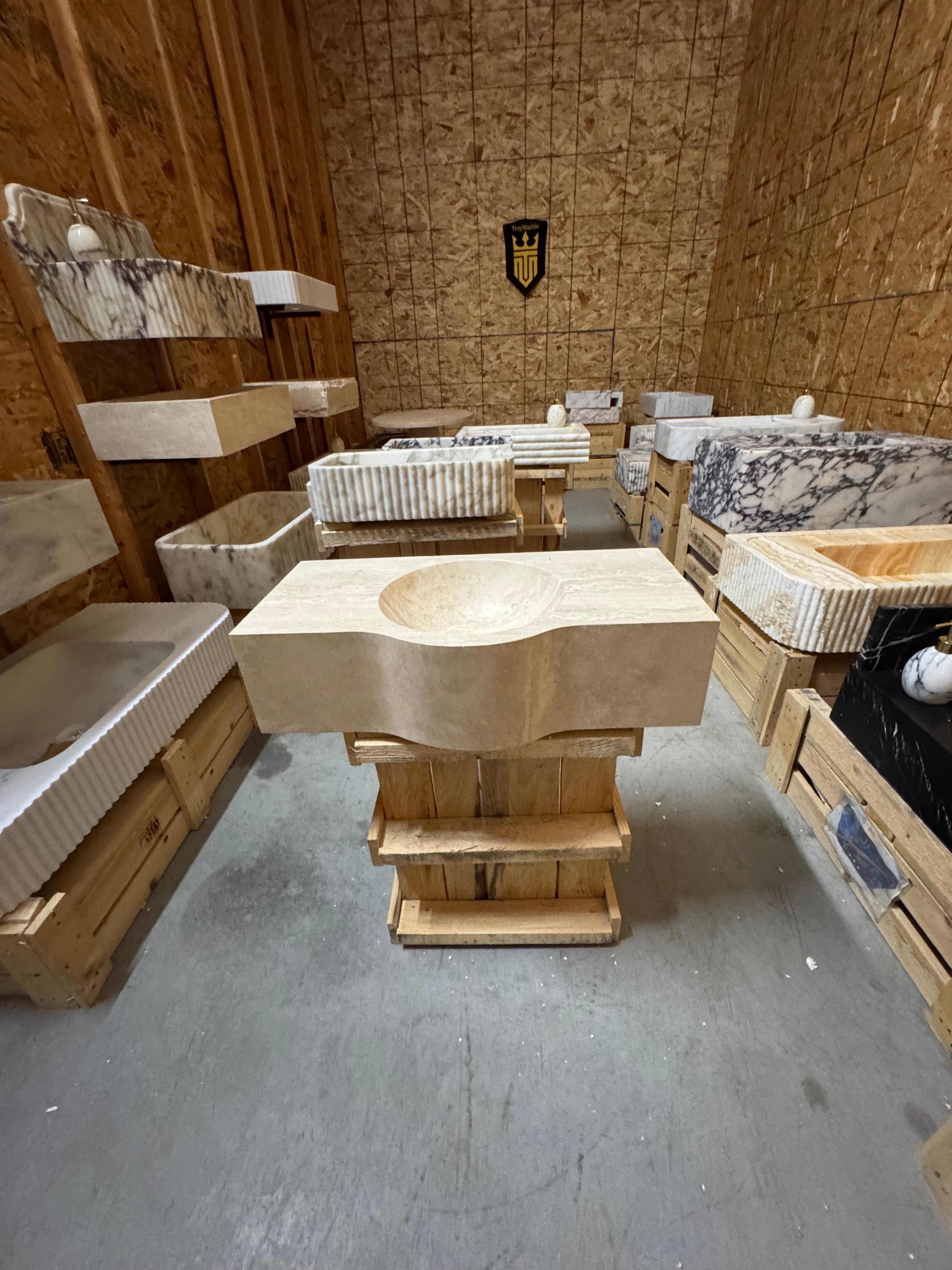 Complete Modern Travertine Vessel Sink: Natural Stone Bathroom Sink (27'' x14''x 7'')