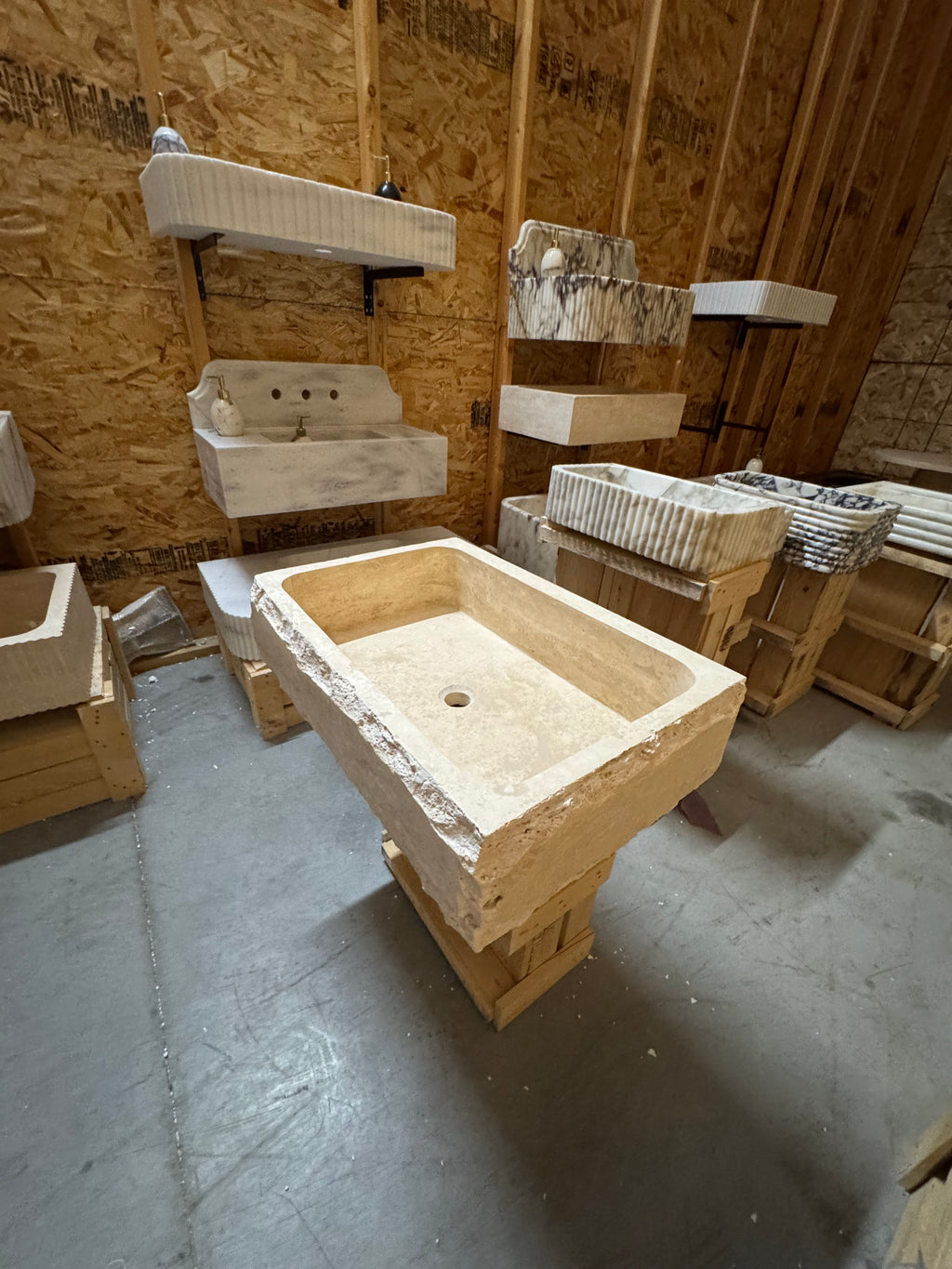 Hand Carved Travertine Marble Sink - Custom Bathroom Vanity (27”x 18” x 7”)