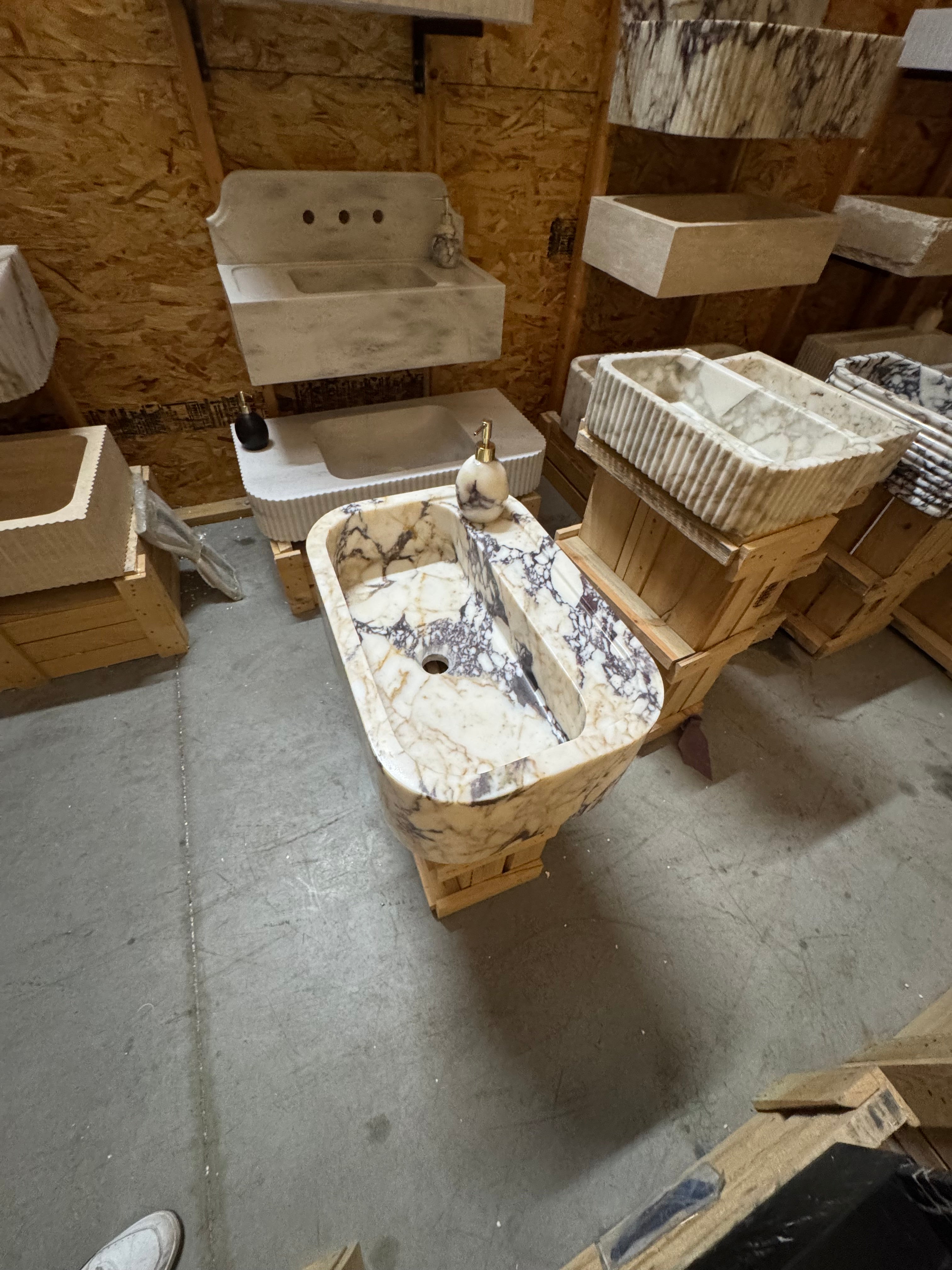Complete Calacatta Marble Sink:  Wall Mounted Bathroom Sink, Integrated sinks 24"x16"x8"