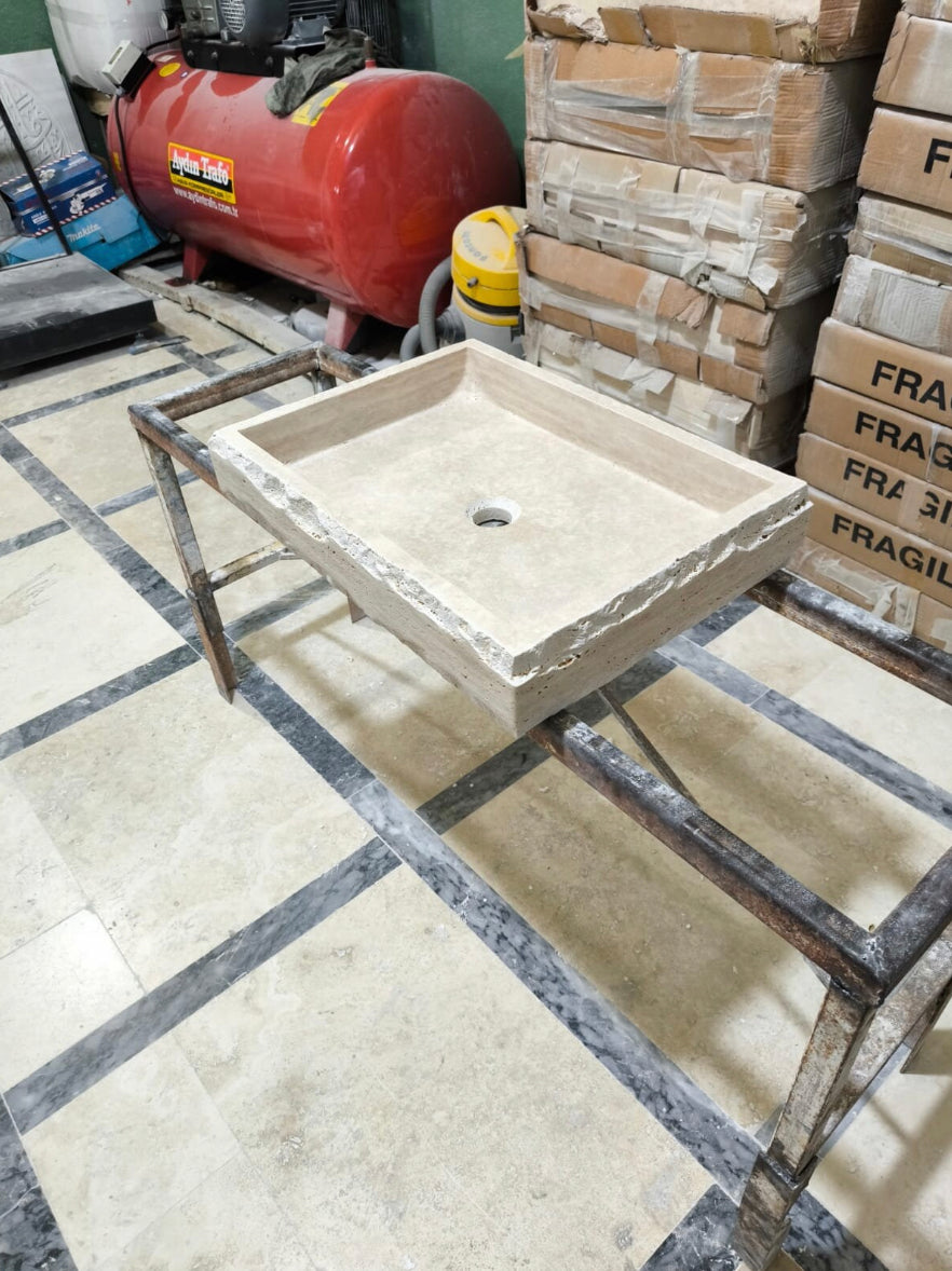 Custom beige travertine sink for Lexie 24”x22”x5”