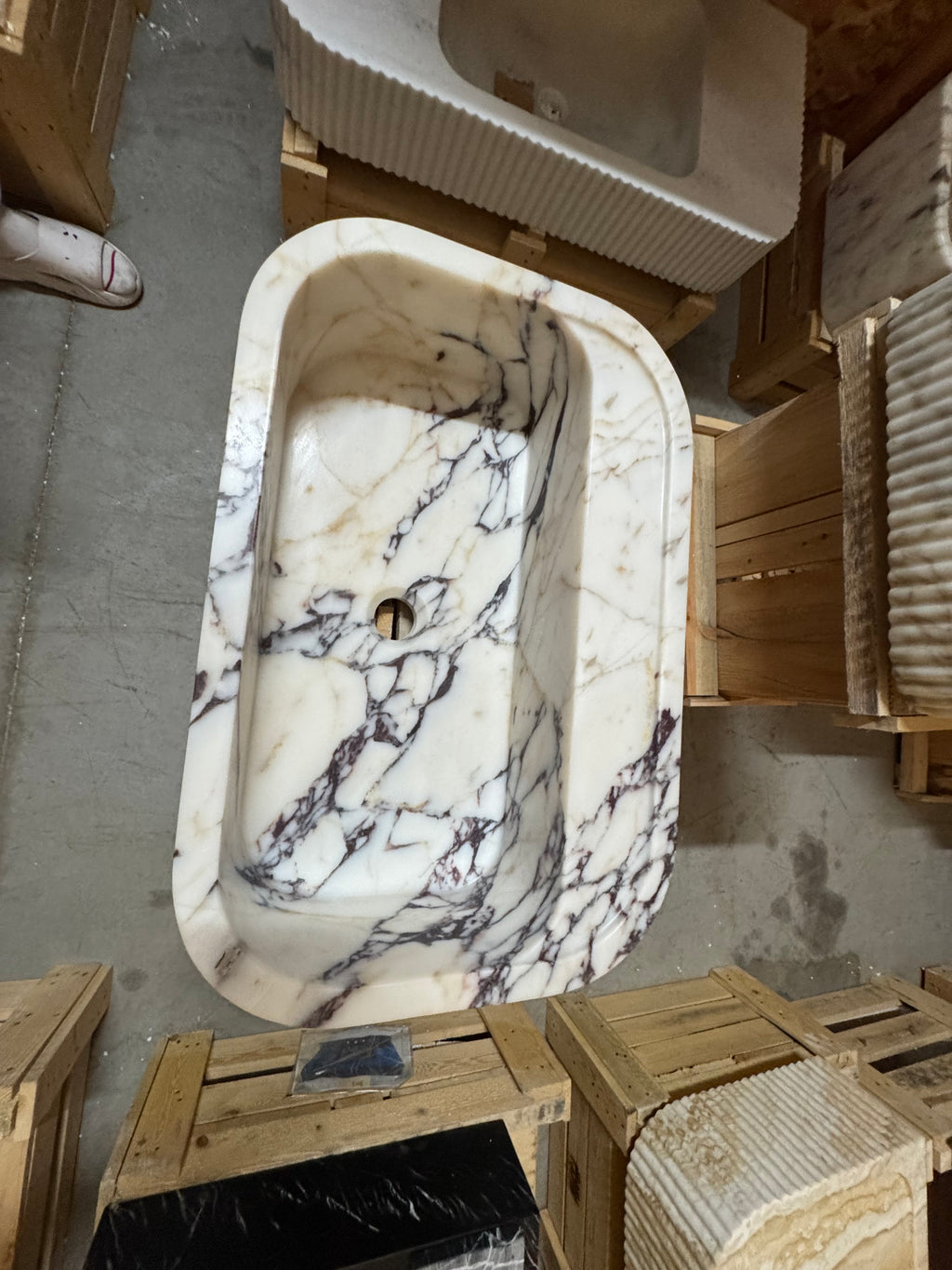 Complete Calacatta Marble Sink:  Wall Mounted Bathroom Sink, Integrated sinks 24"x16"x8"