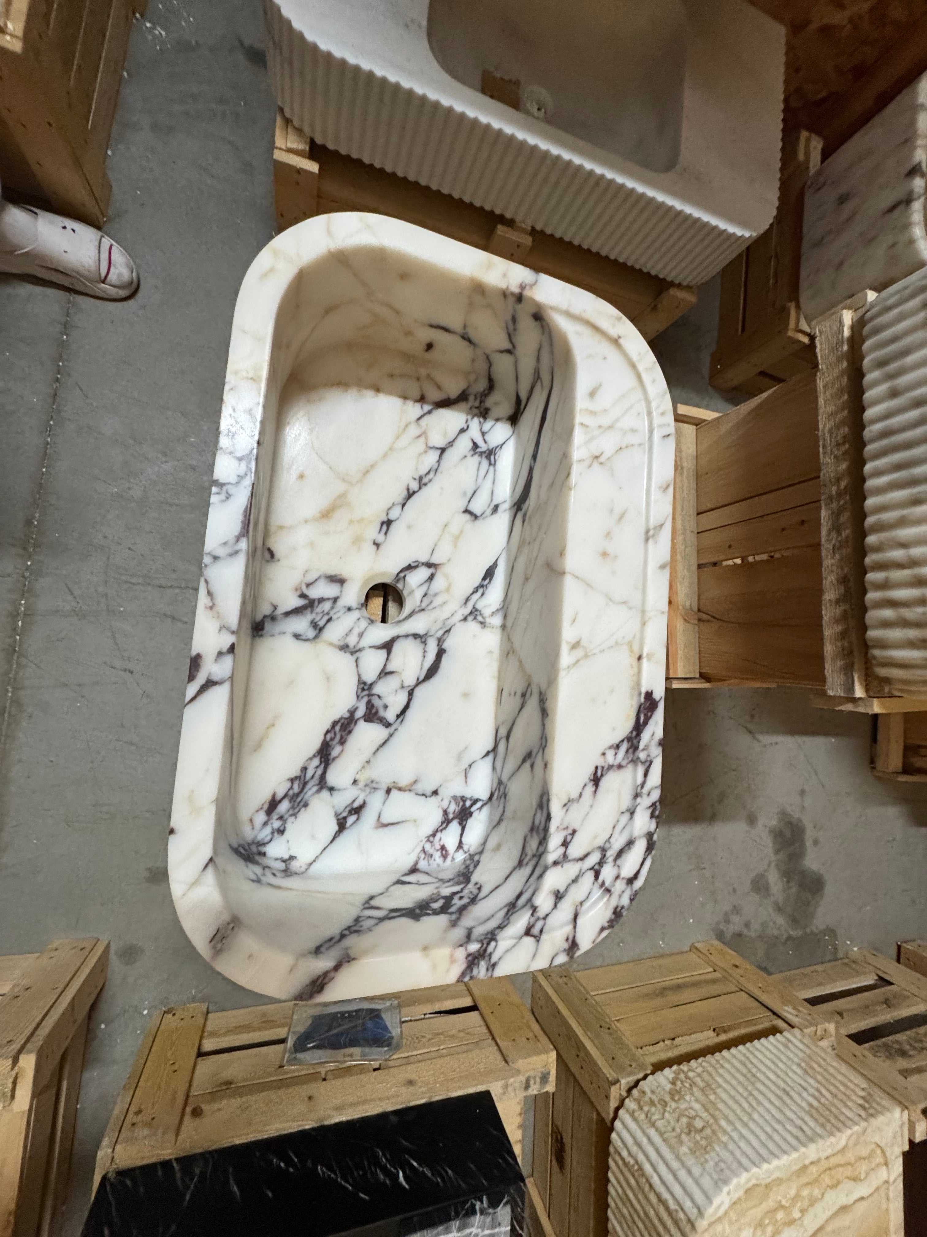 Complete Calacatta Marble Sink:  Wall Mounted Bathroom Sink, Integrated sinks 24"x16"x8"