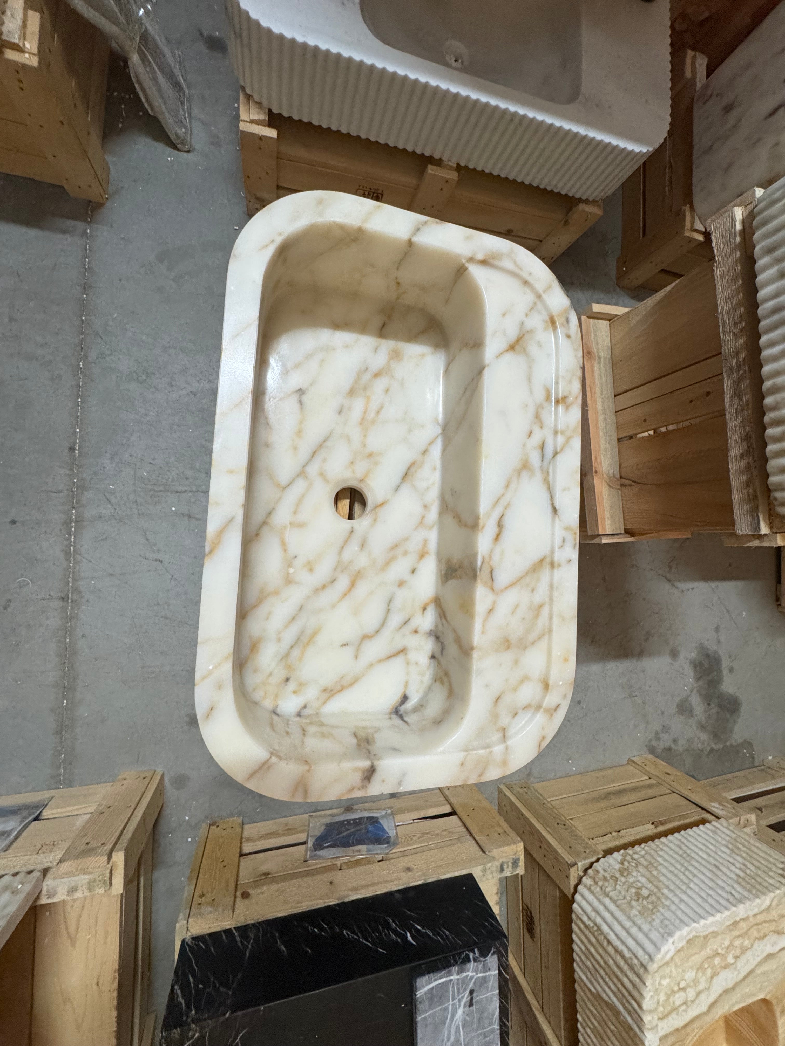 Calacatta Gold Marble Sink:  Wall Mounted Bathroom Sink, Integrated sinks 24"x16"x8"
