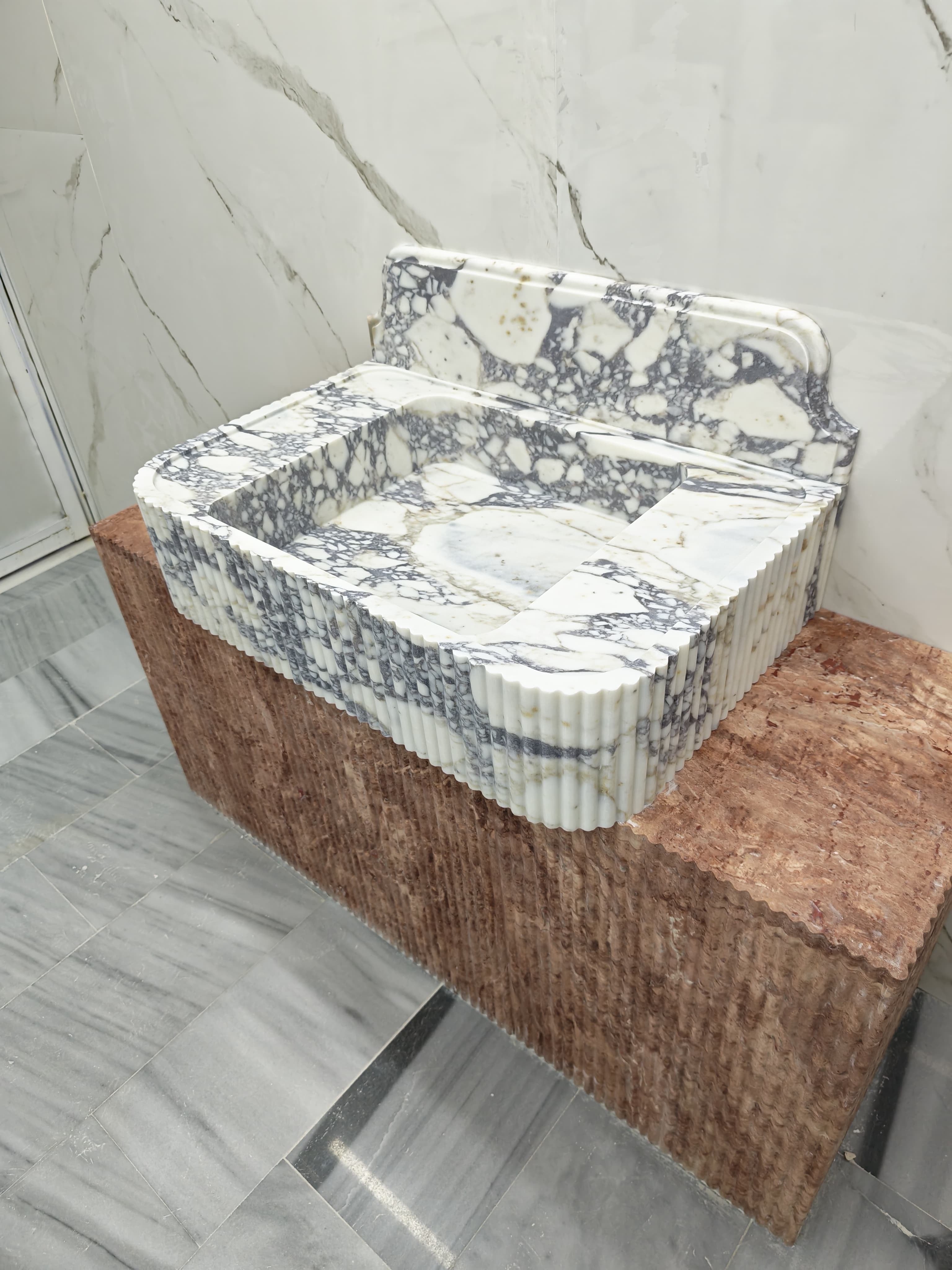 Marble sink Calacatta viola 34”x22”x8” 8” backsplash