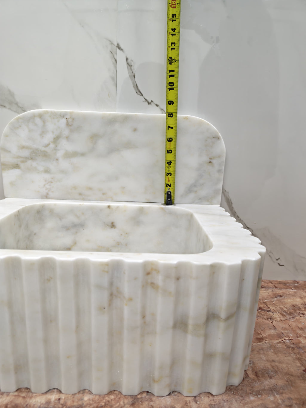 Ivory -cream 18”x14”x8” 8” backsplash Modern Fluted Powder Room Sink