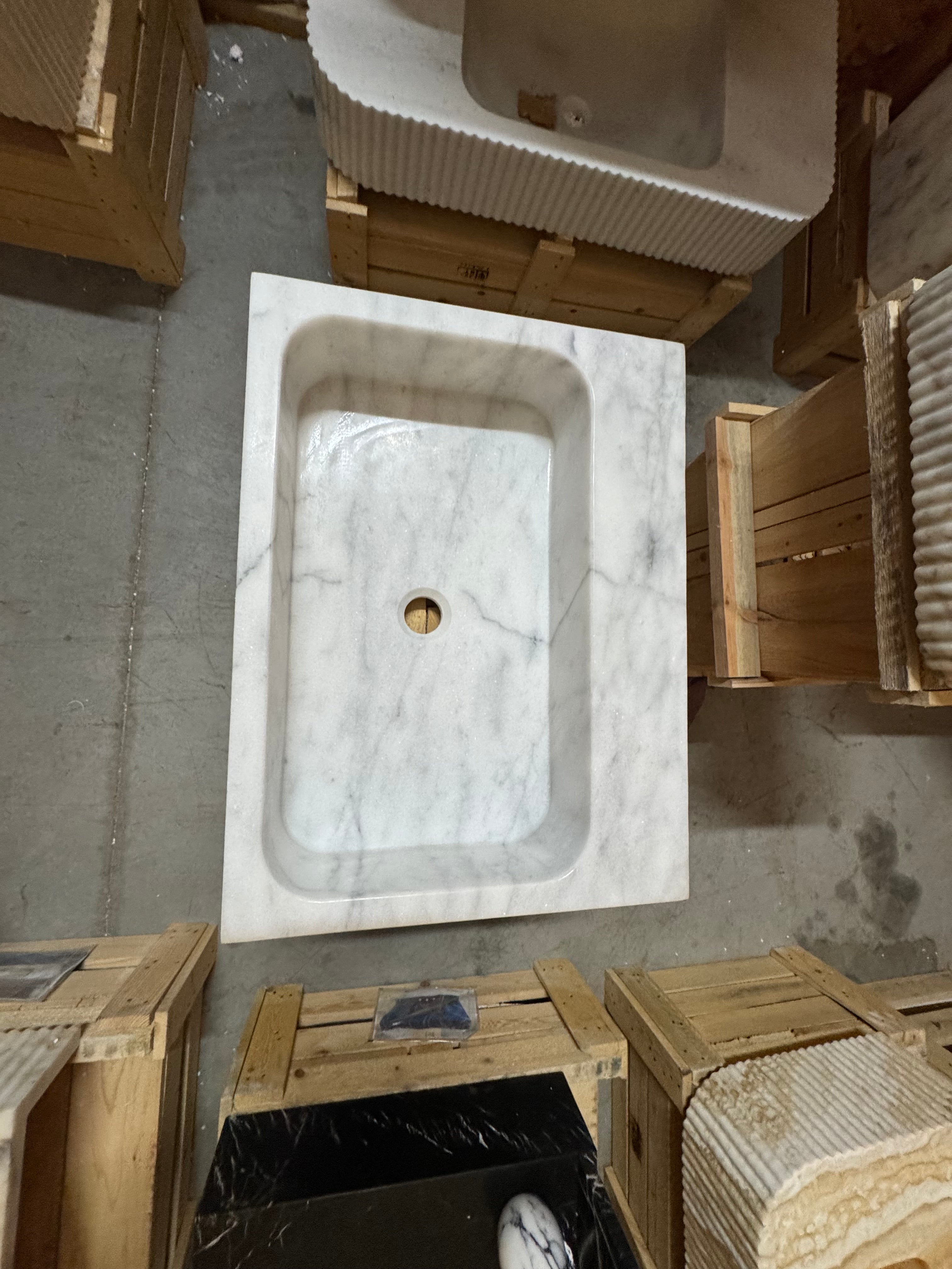 White Carrara Marble Vessel Sink: Natural Stone Washbasin