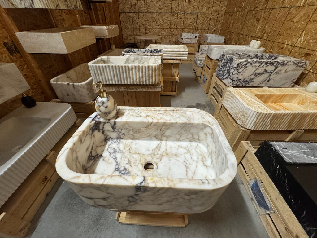 Calacatta viola  Marble Sink:  Wall Mounted Bathroom Sink, Integrated sinks 24"x16"x8"