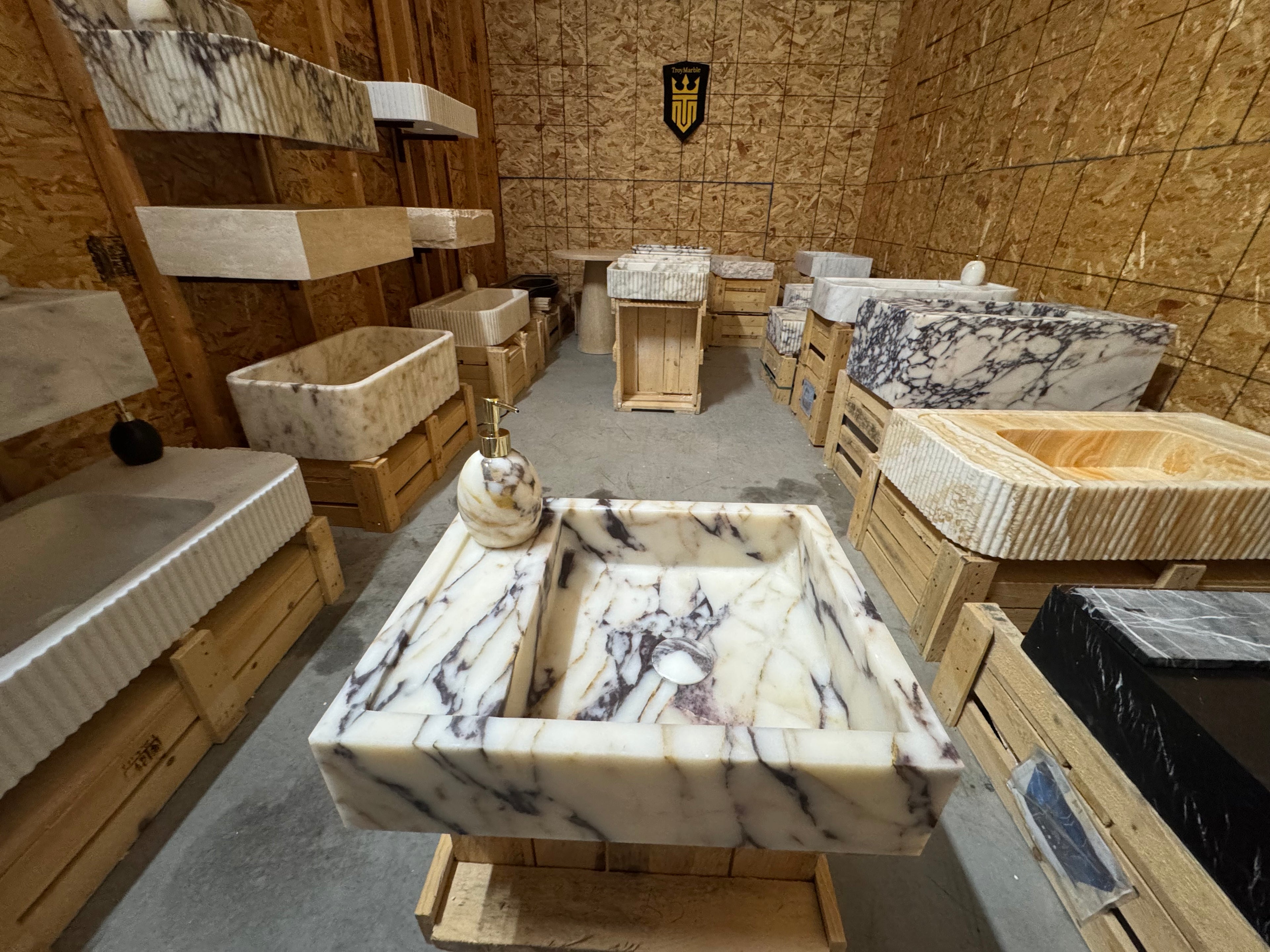 Calacatta Viola Marble Wall Mount Sink: Concealed Drain Bathroom Vanity