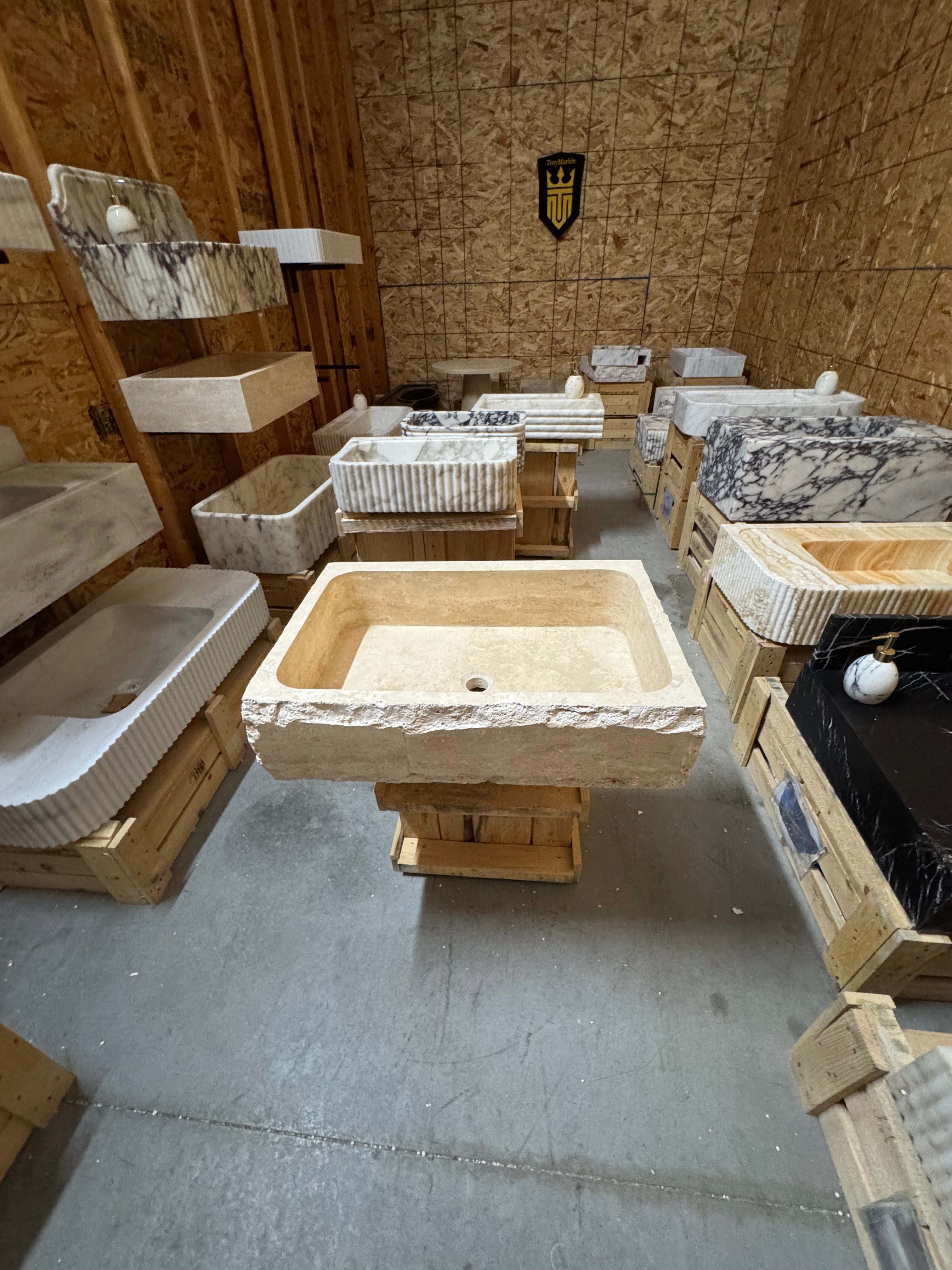 Hand Carved Travertine Marble Sink - Custom Bathroom Vanity (27”x 18” x 7”)
