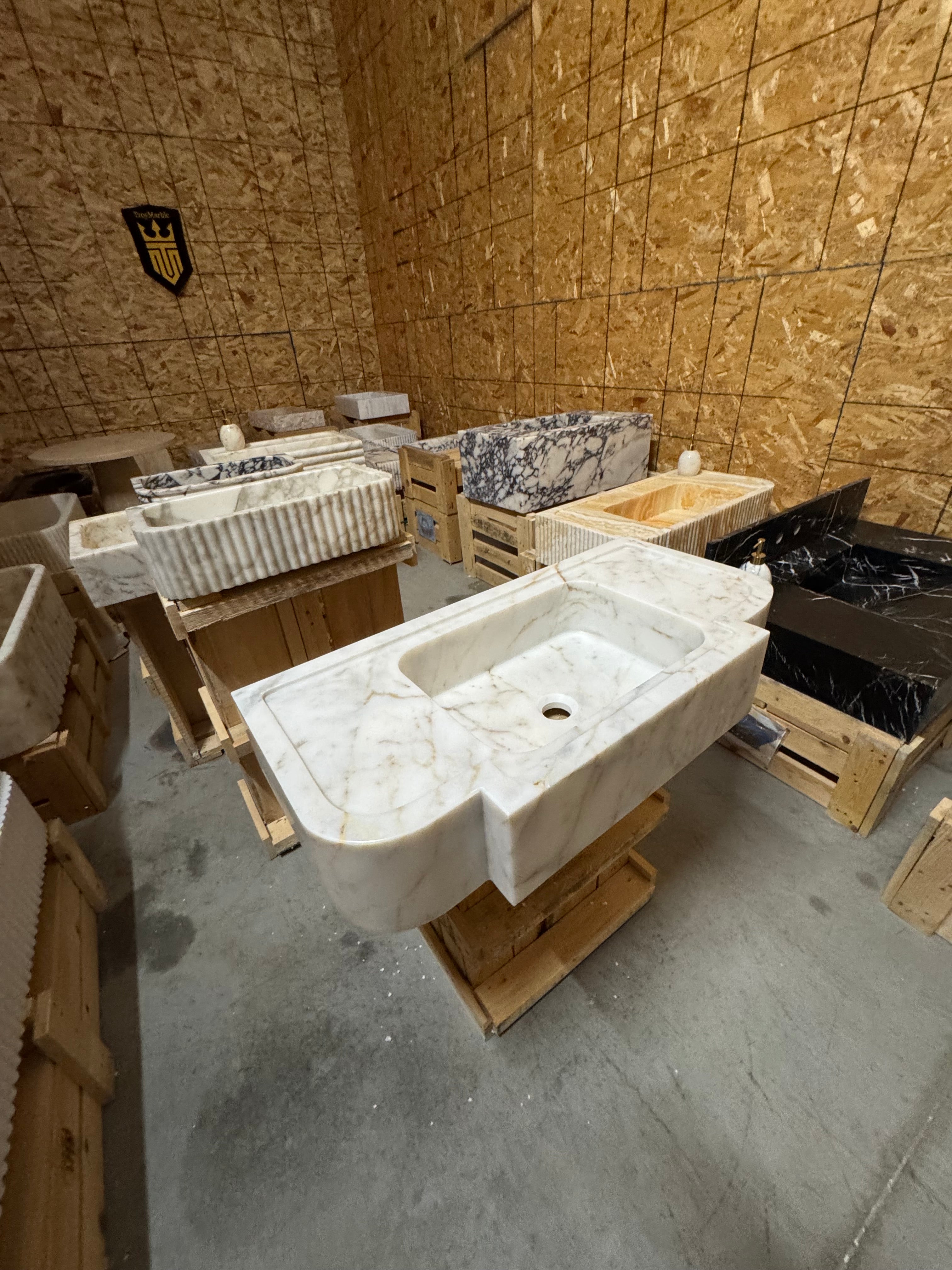 Handmade Calacatta Gold Marble Sink: Natural Stone Bathroom Design (30x15.7x6)