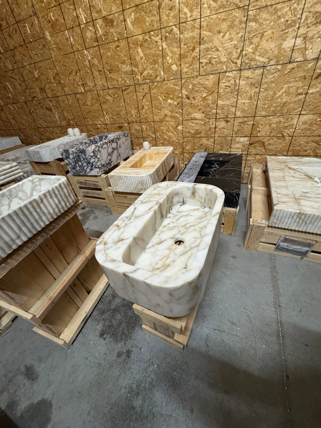 Calacatta Gold Marble Sink:  Wall Mounted Bathroom Sink, Integrated sinks 24"x16"x8"