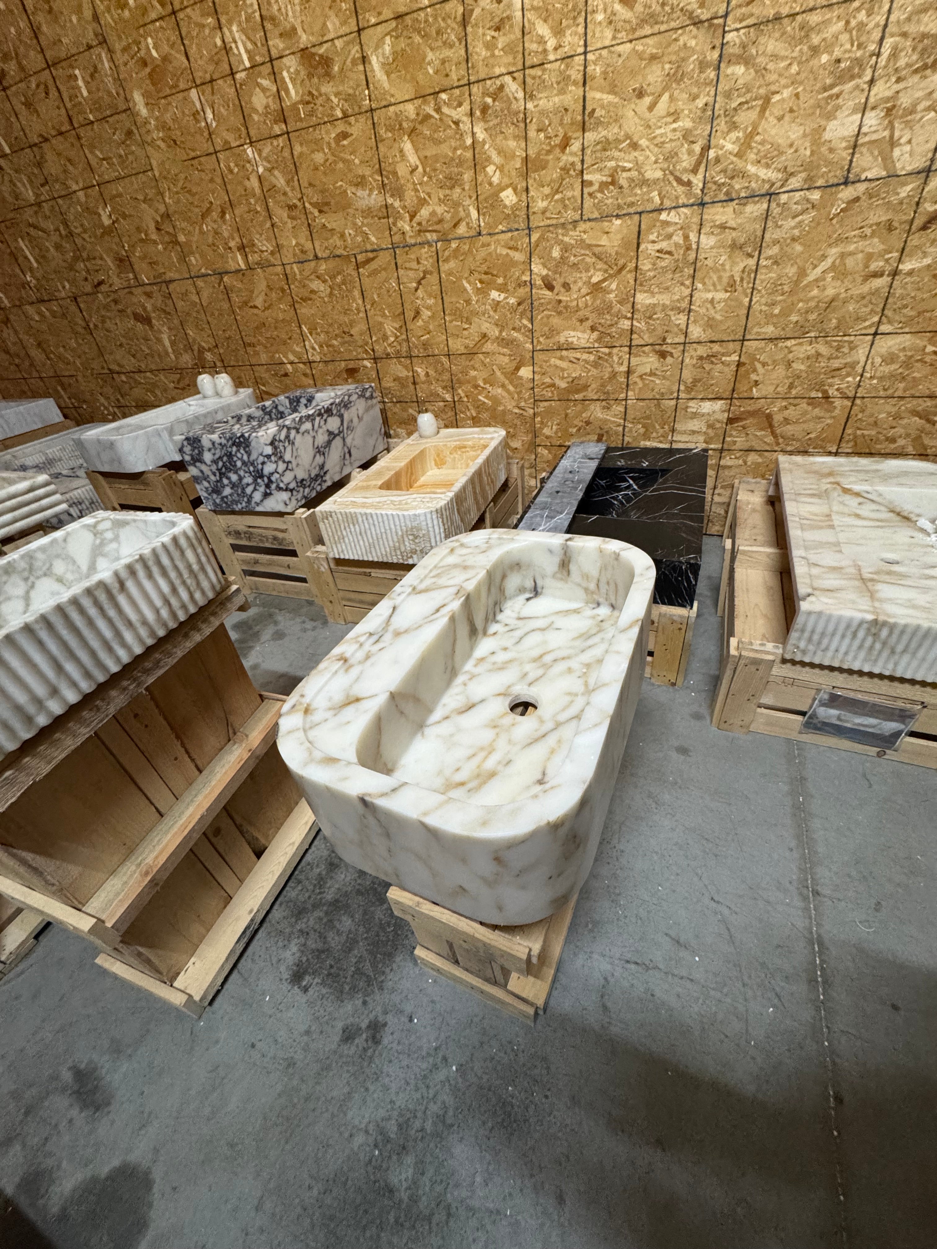 Calacatta Gold Marble Sink:  Wall Mounted Bathroom Sink, Integrated sinks 24"x16"x8"