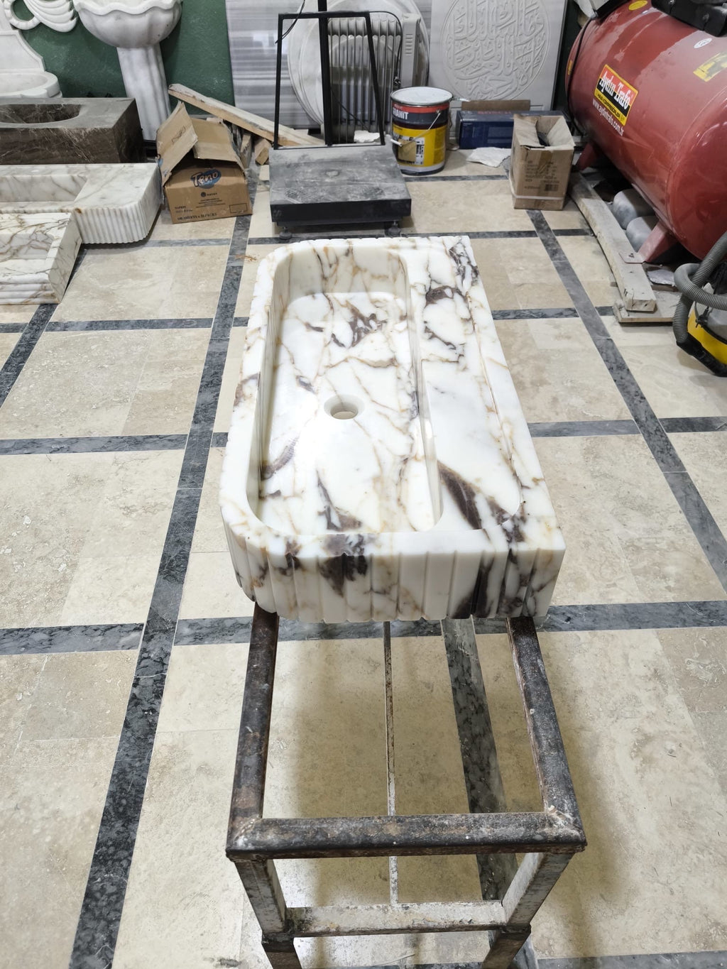 Handcrafted Calacatta Viola Marble Vessel Sink: Rounded Corner Bathroom Basin