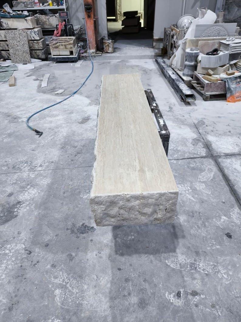Travertine Floating Mantel Shelf – Rustic Chiseled Edge Natural Stone Fireplace Mantel