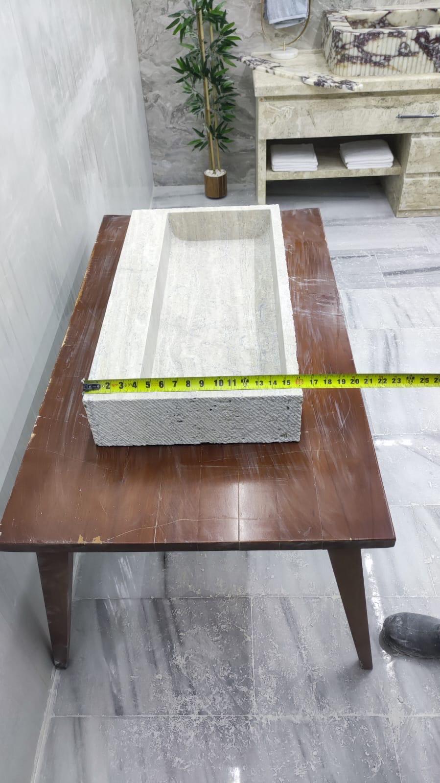 Travertine Stone Sink – Rustic Mediterranean Natural Vanity Basin (30"x16"x5")