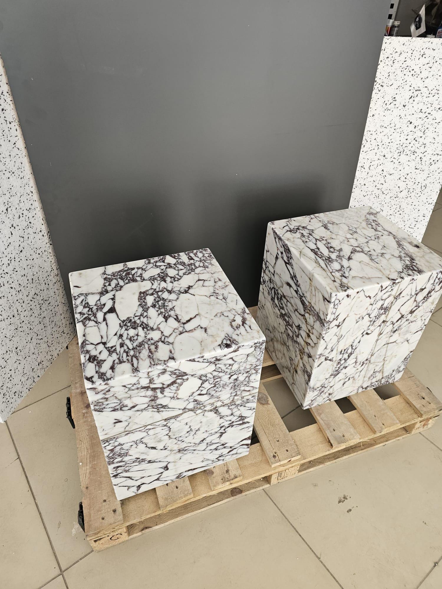 Calacatta Viola Marble Plinth Coffee Table: Custom Cube End Table