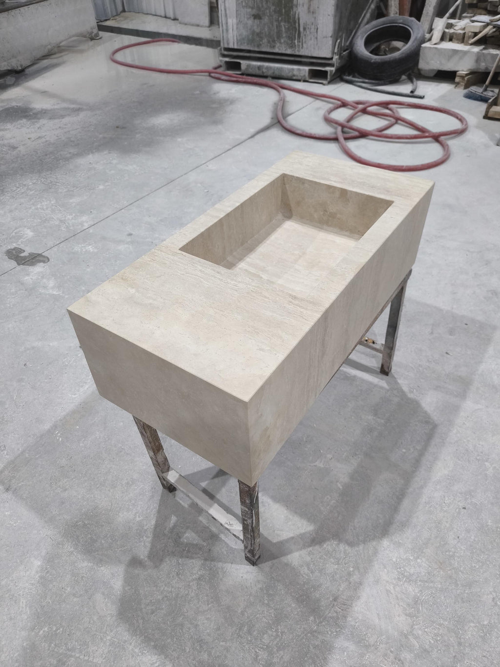 Handcrafted Beige Travertine Rectangular Sink: Natural Stone Bathroom Washbasin