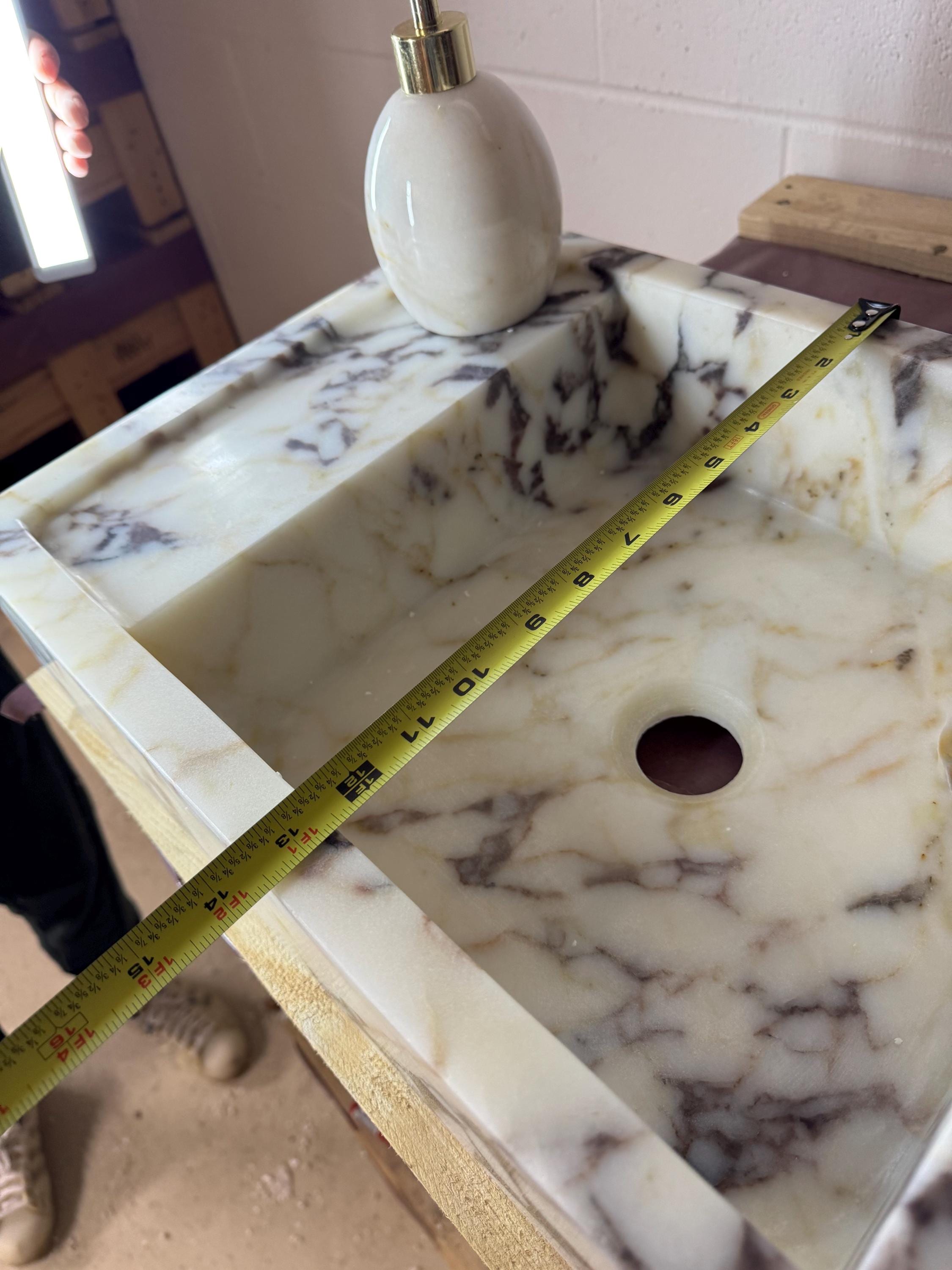 Calacatta Viola Marble Wall Mount Sink: Concealed Drain Bathroom Vanity